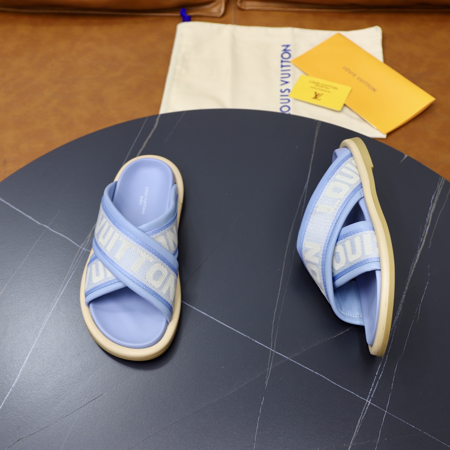 Louis Vuitton Embossed Denim Crossover Sandals - Stylish & Comfortable 8 i1740240576607 6500 0 6