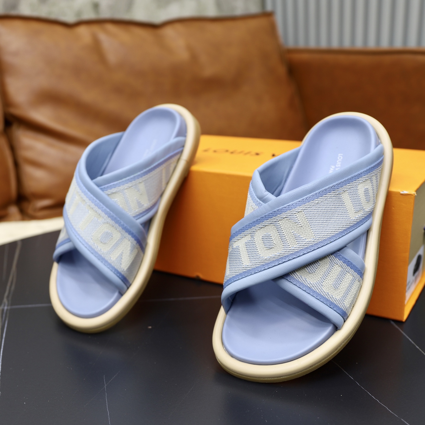 Louis Vuitton Embossed Denim Crossover Sandals - Stylish & Comfortable 7 i1740240578555 390 0 5