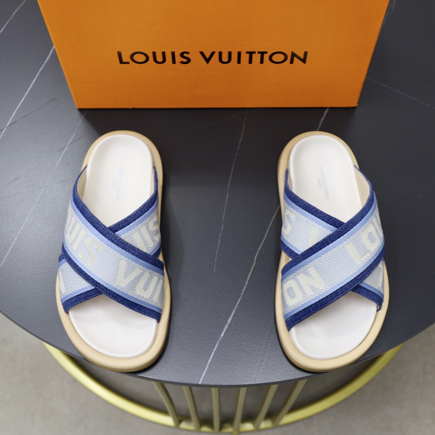 Louis Vuitton Denim and Jacquard Flat Mule Sandals, Couple Style 1 Louis Vuitton Denim and Jacquard Flat Mule Sandals, Couple Style