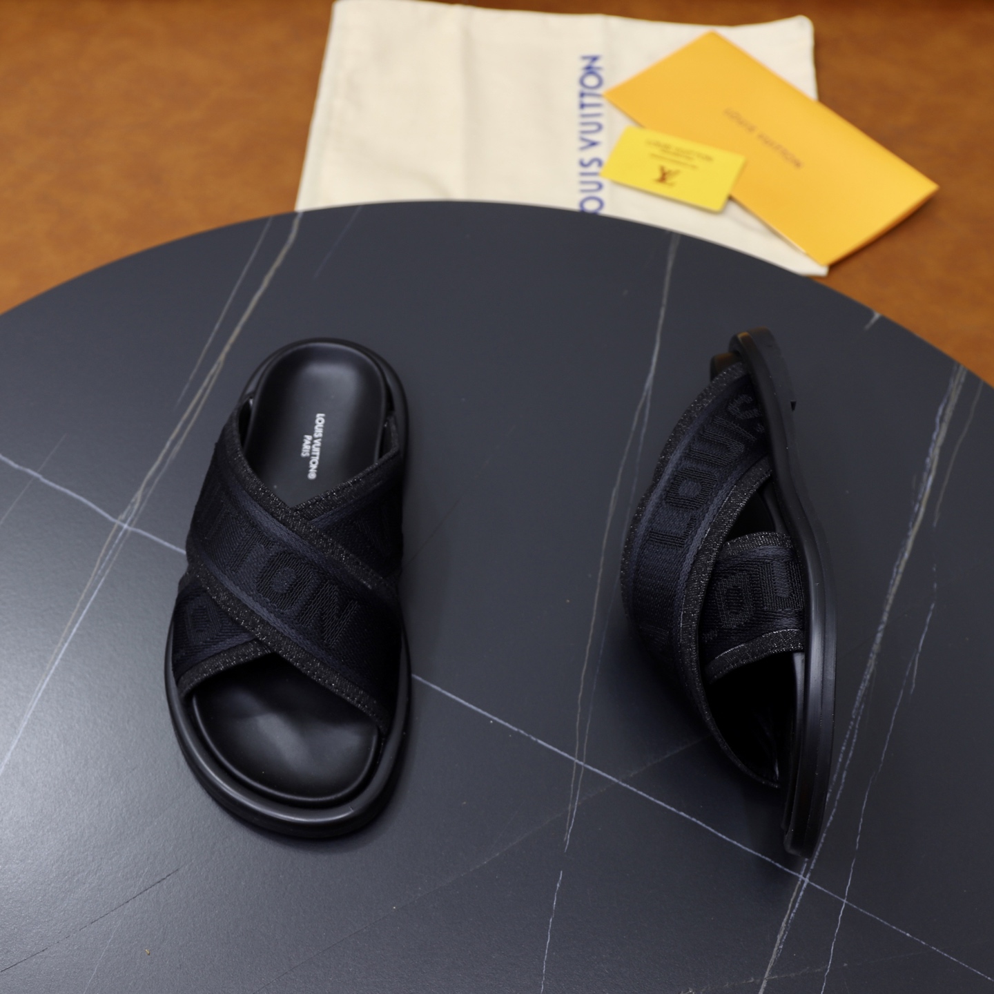 Louis Vuitton: Embossed Denim Cross Strap Slides - Chic Comfort, Couple Style 8 i1740240631452 9909 0 6