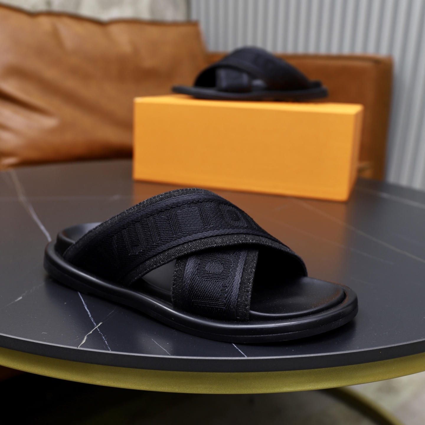 Louis Vuitton: Embossed Denim Cross Strap Slides - Chic Comfort, Couple Style 9 i1740240631471 8509 0 7