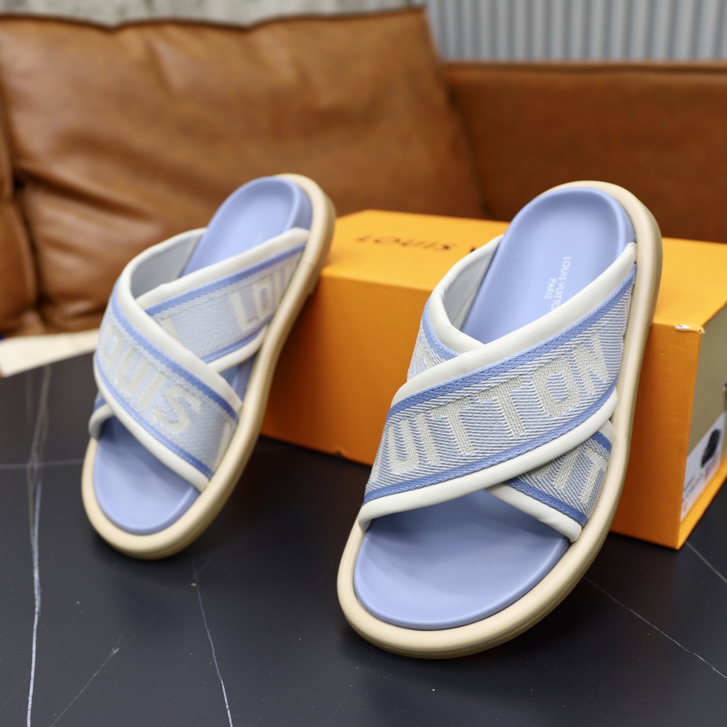Louis Vuitton Embossed Couple Slides Denim and Woven Upper Sandals 7 i1740240646405 234 0 5