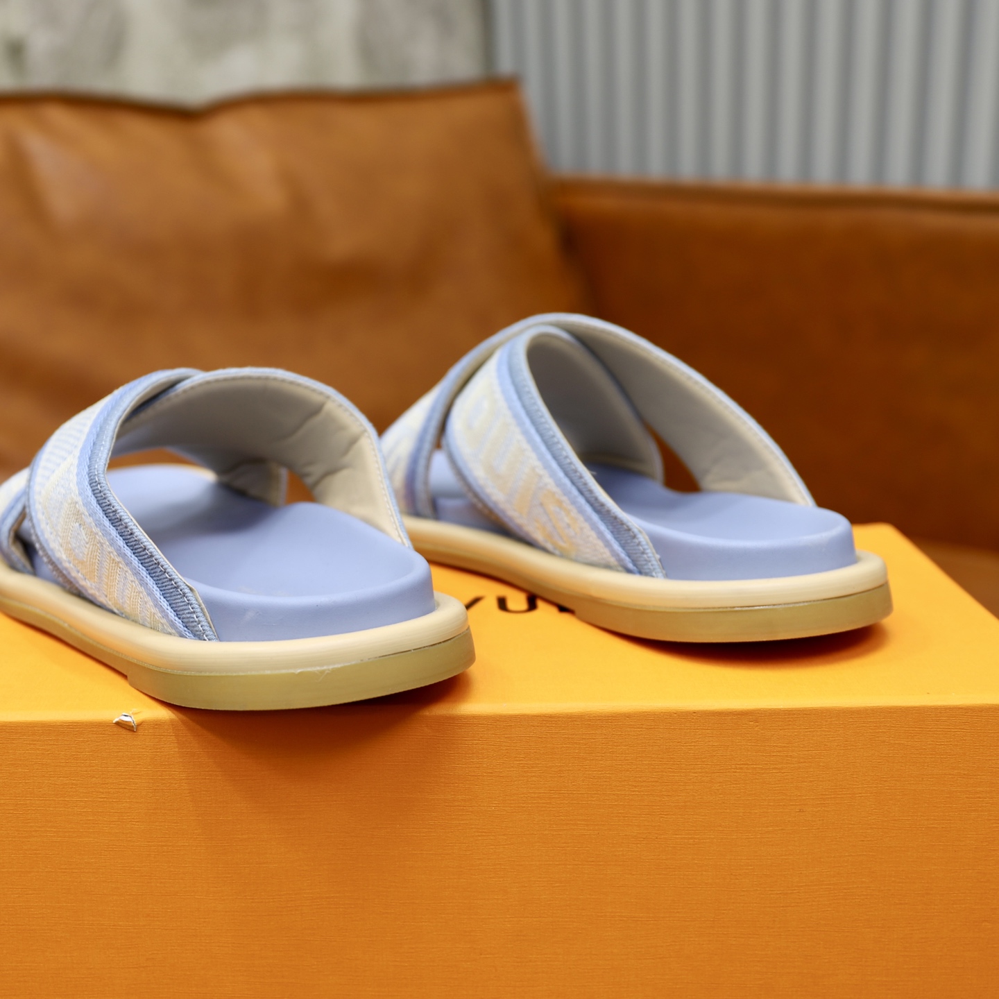 Louis Vuitton Monogram Denim Cross Strap Sandals Slides, Blue, Unisex 6 i1740240714862 953 0 4