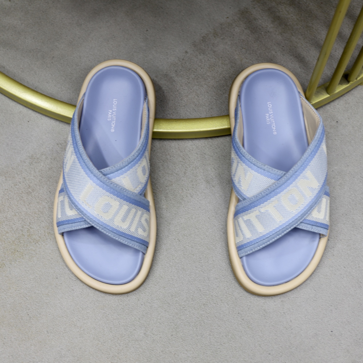 Louis Vuitton Monogram Denim Cross Strap Sandals Slides, Blue, Unisex 4 i1740240716592 9383 0 2
