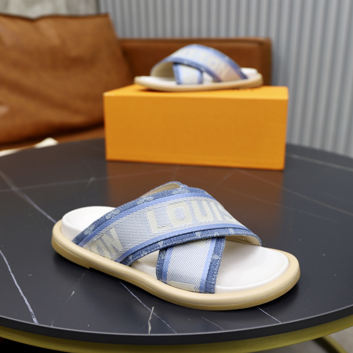 Louis Vuitton Monogram Denim Cross Sandals, Designer Slides for Women 9 i1740240784526 5414 0 7