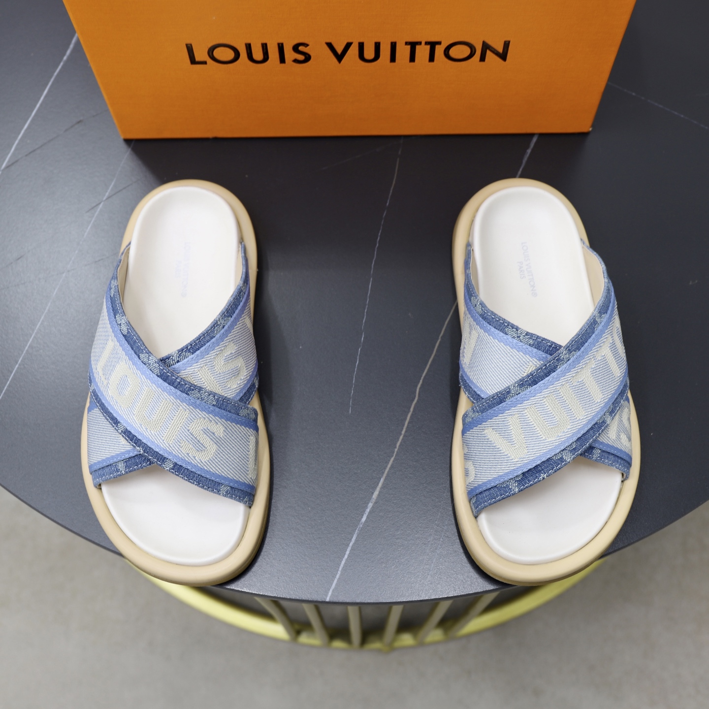Louis Vuitton Monogram Denim Cross Sandals, Designer Slides for Women 1 Louis Vuitton Monogram Denim Cross Sandals, Designer Slides for Women