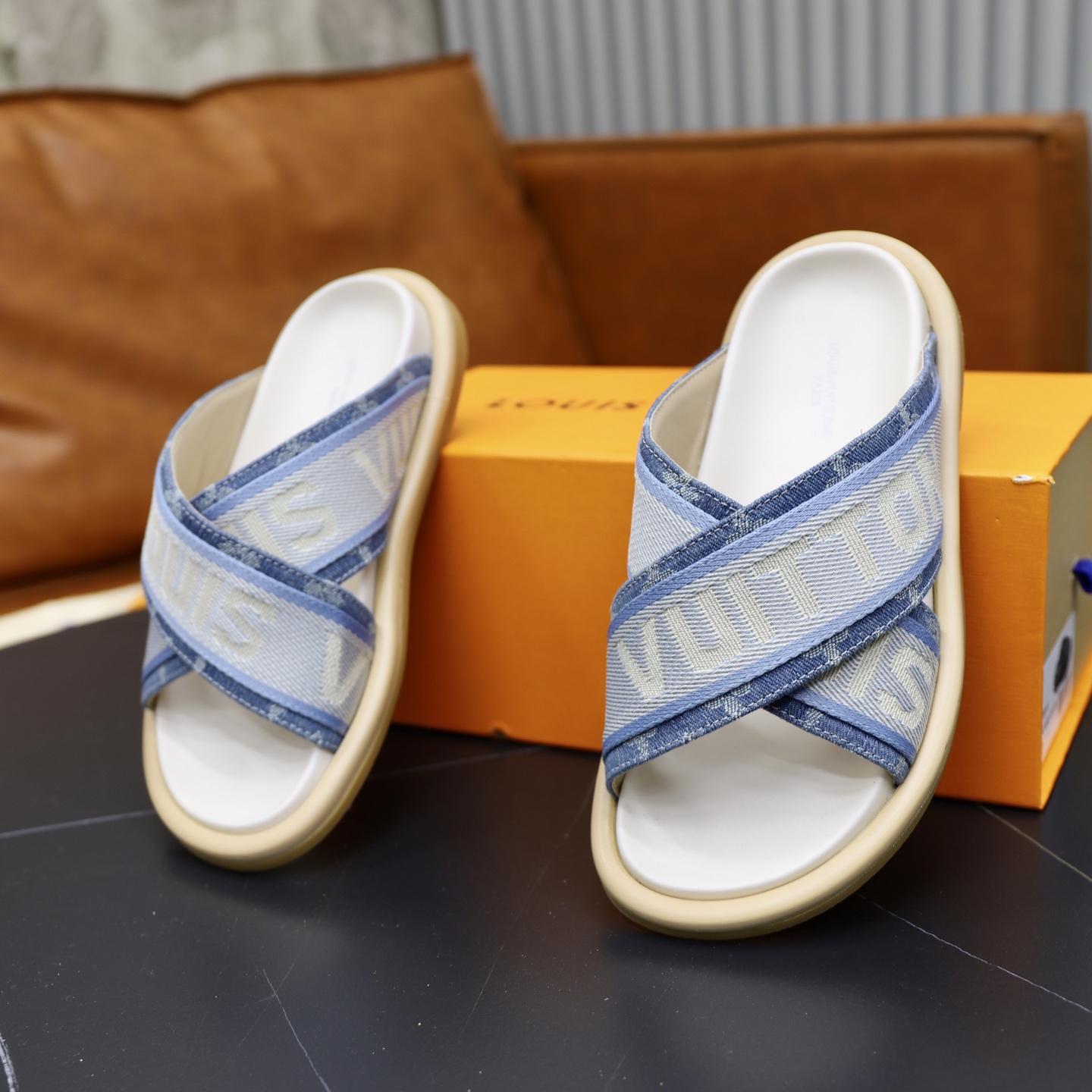 Louis Vuitton Monogram Denim Cross Sandals, Designer Slides for Women 7 i1740240786724 2273 0 5
