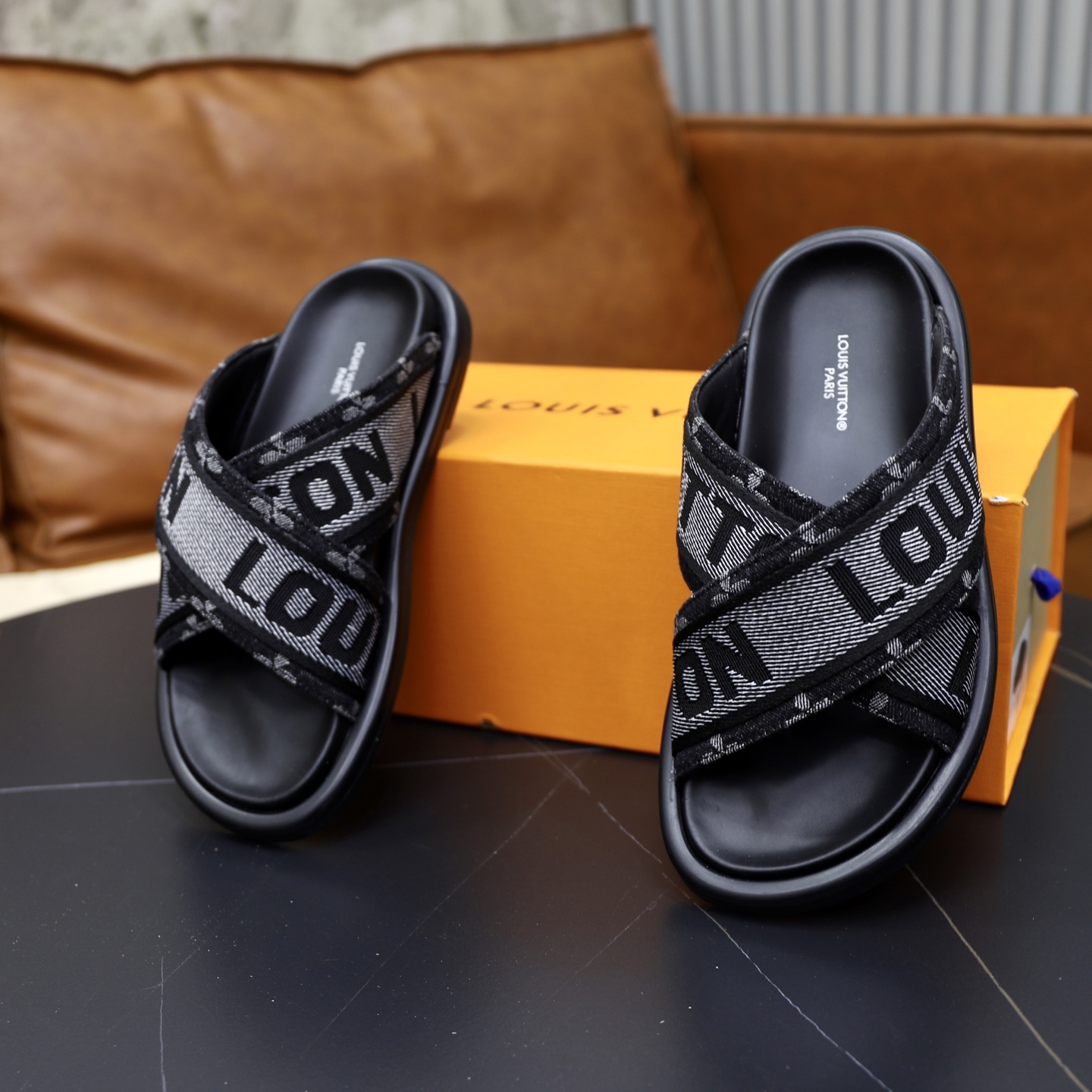 Louis Vuitton Embossed Denim Crossover Sandals, Stylish and Comfortable 7 i1740240810468 8202 0 5