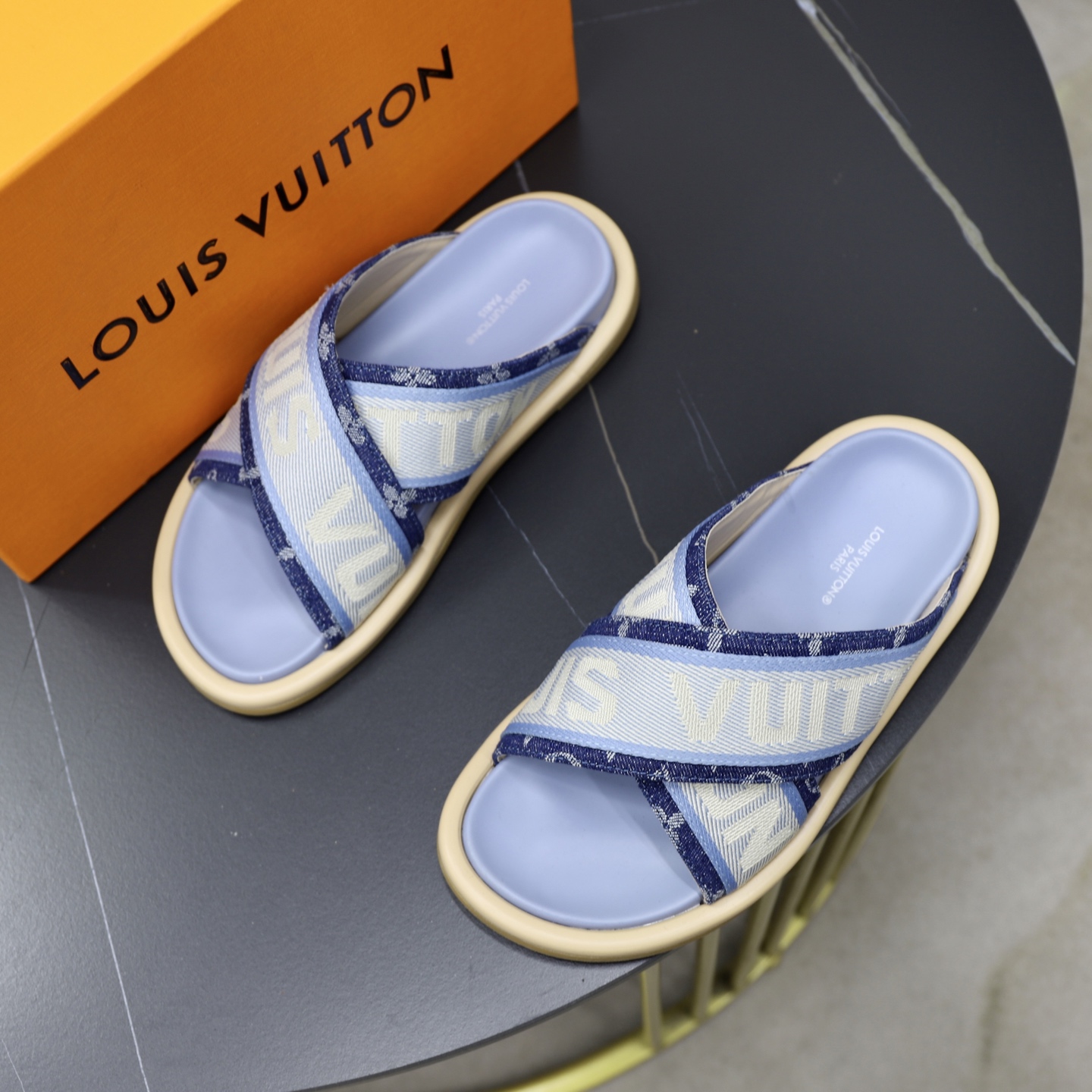 Louis Vuitton Embossed Denim Cross Strap Sandals Slides for Women/Men 3 i1740240823650 4112 0 1