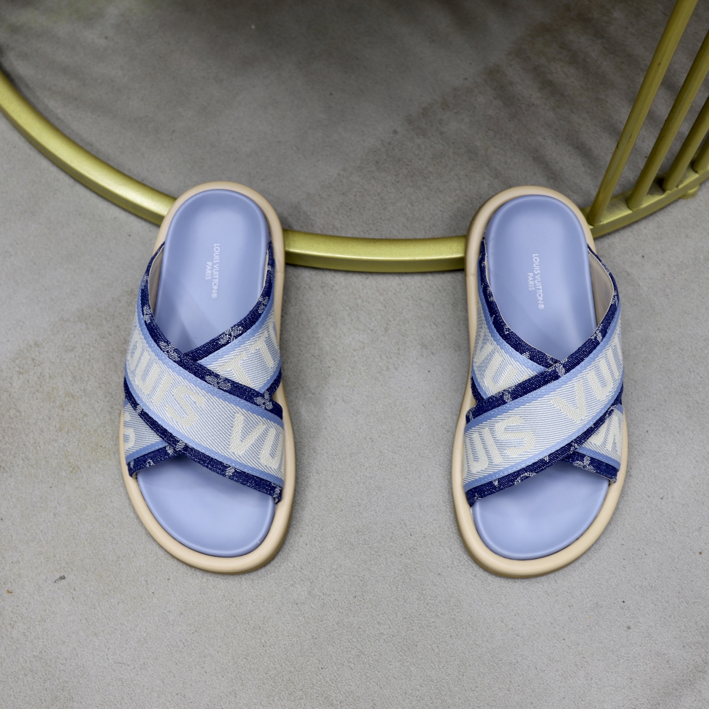 Louis Vuitton Embossed Denim Cross Strap Sandals Slides for Women/Men 4 i1740240826141 5936 0 2