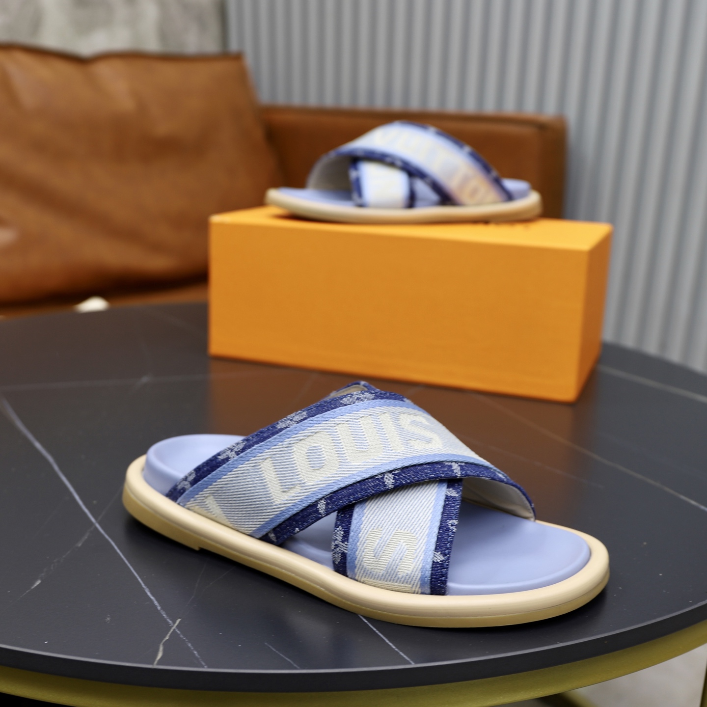 Louis Vuitton Embossed Denim Cross Strap Sandals Slides for Women/Men 9 i1740240826193 789 0 7