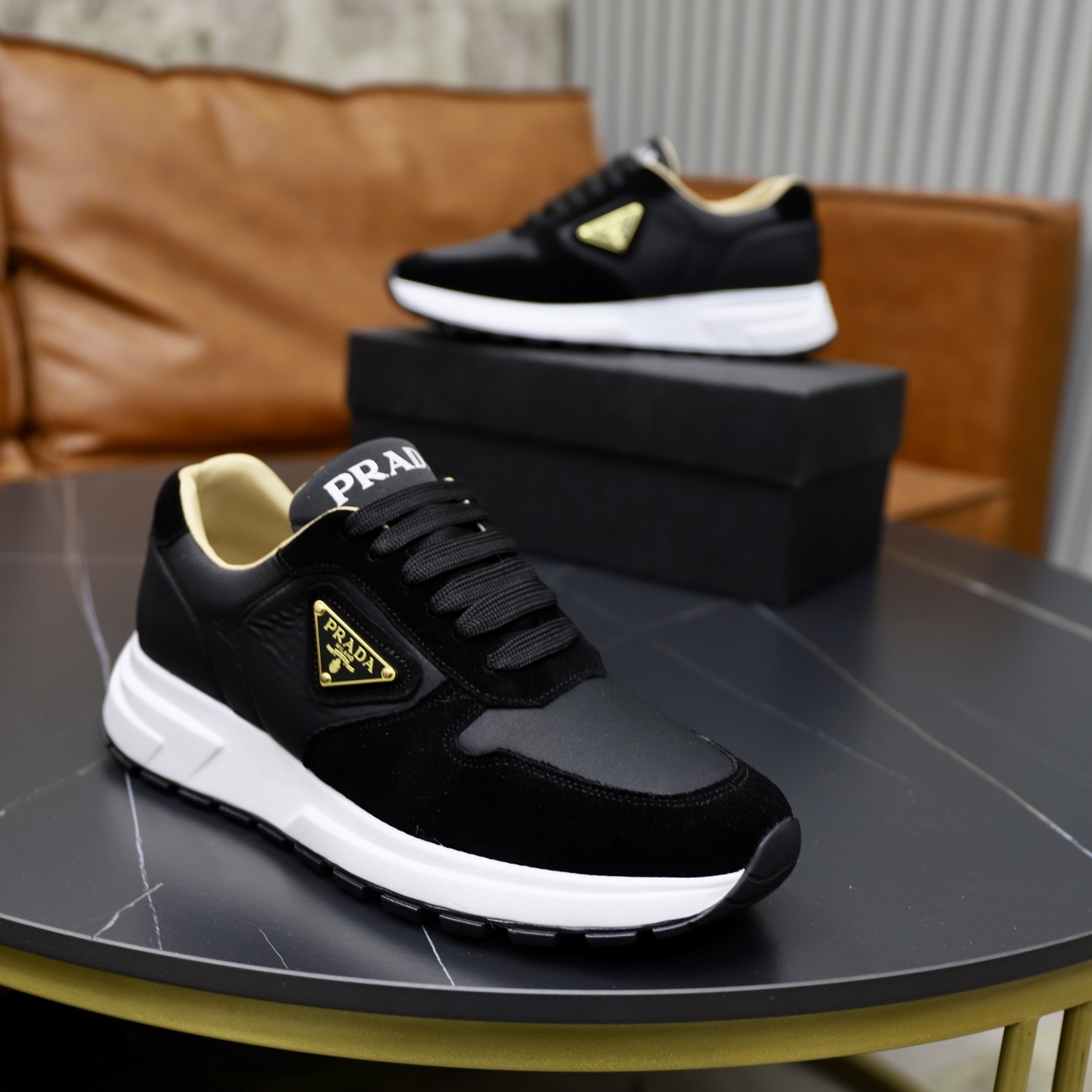 Prada Men's Black Leather Fashion Sneakers - Stylish & Comfortable 9 i1741536959424 9909 0 7