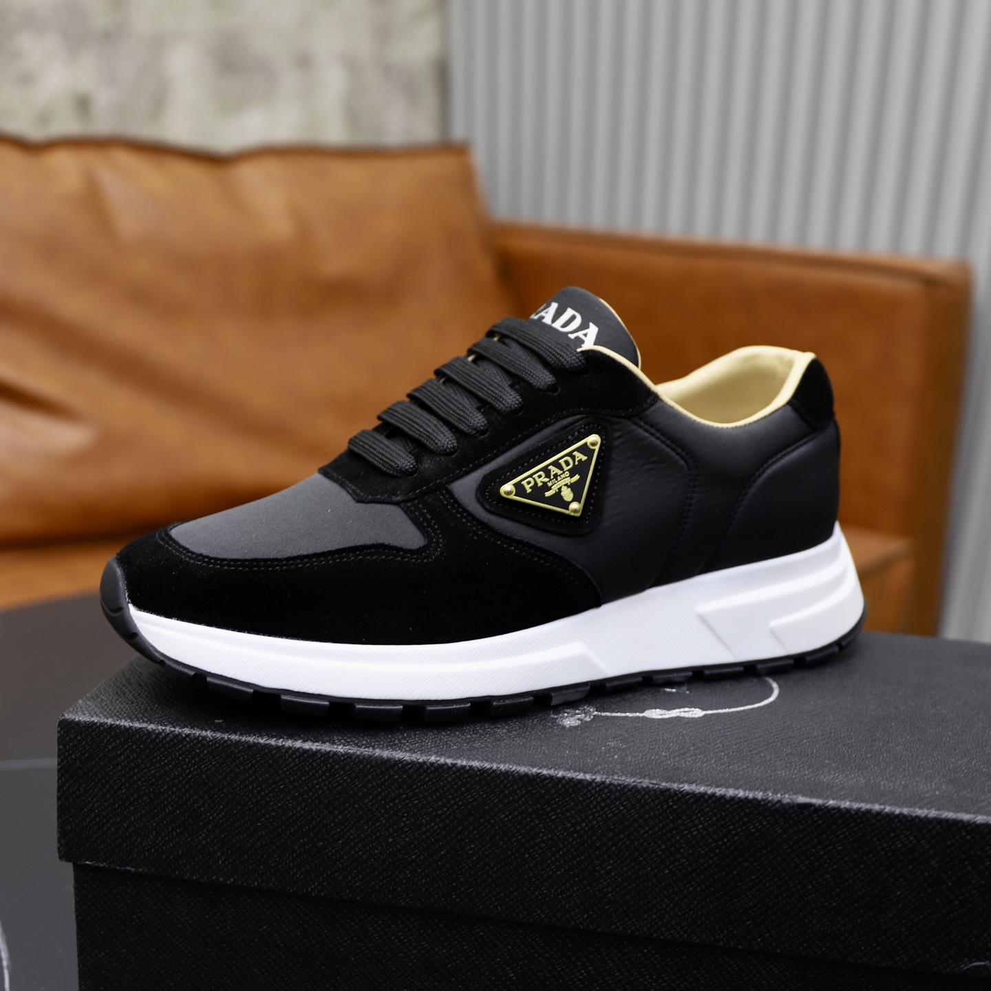 Prada Men's Black Leather Fashion Sneakers - Stylish & Comfortable 5 i1741536960867 4405 0 3