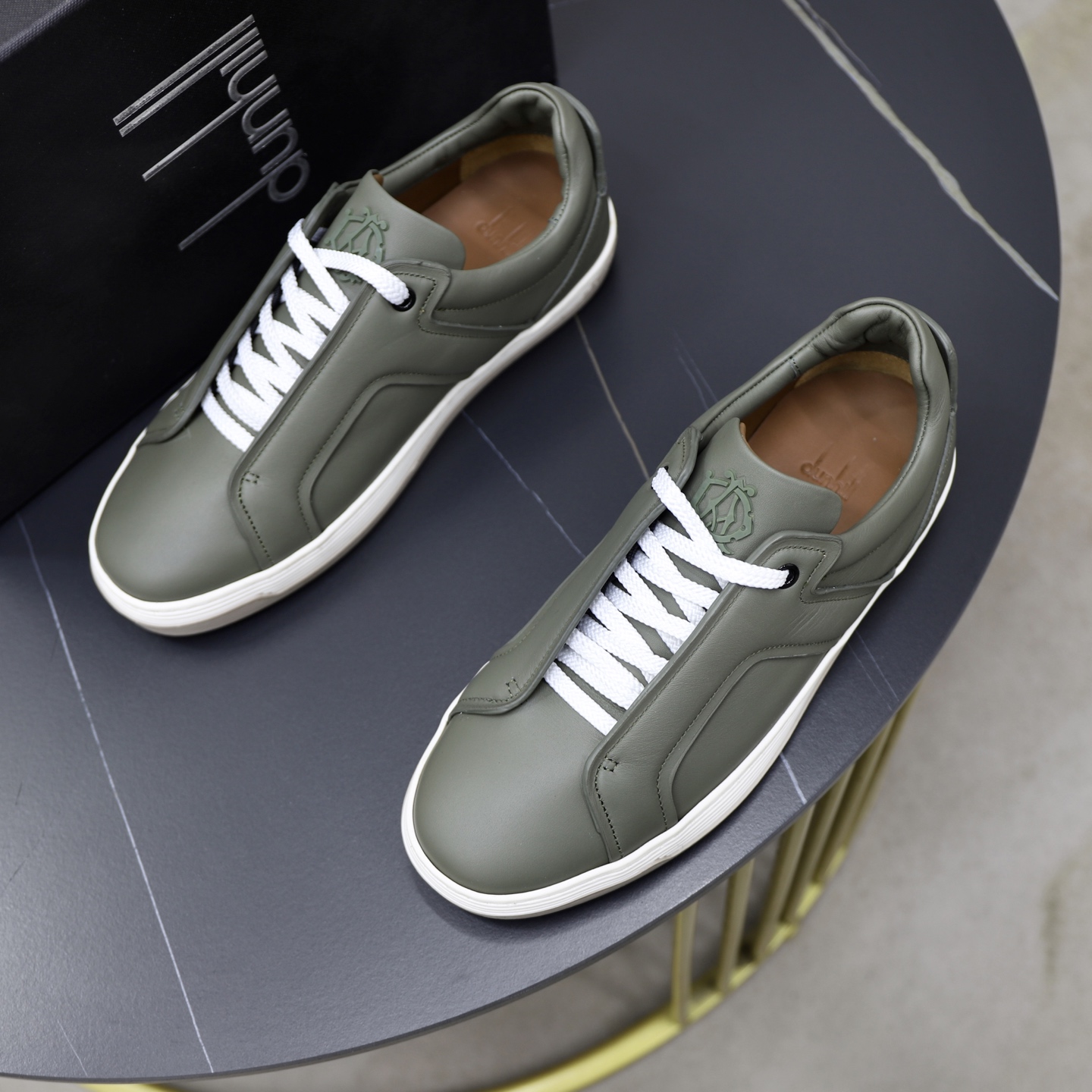 Dunhill Men's Olive Green Leather Lace-Up Sneakers, Lightweight & Comfortable 3 i1741710527428 4178 0 1