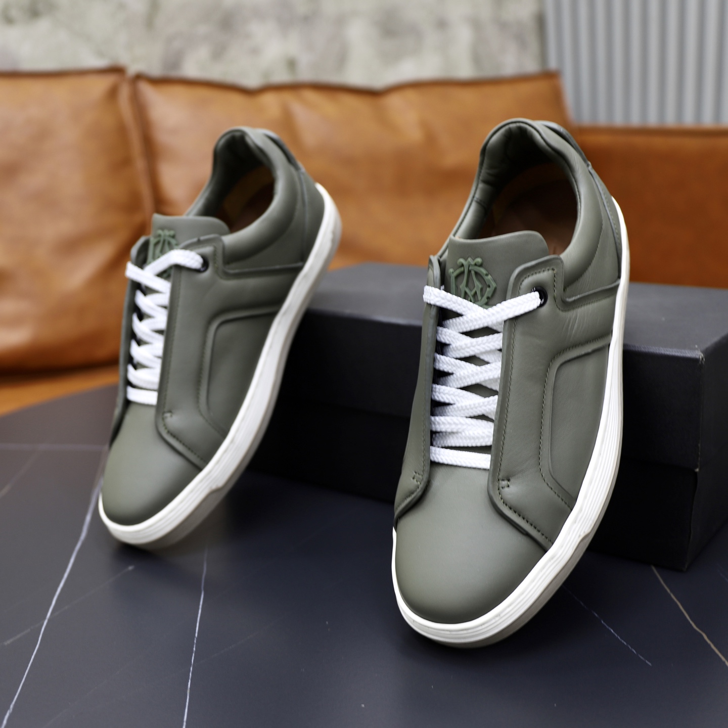 Dunhill Men's Olive Green Leather Lace-Up Sneakers, Lightweight & Comfortable 7 i1741710528663 9936 0 5