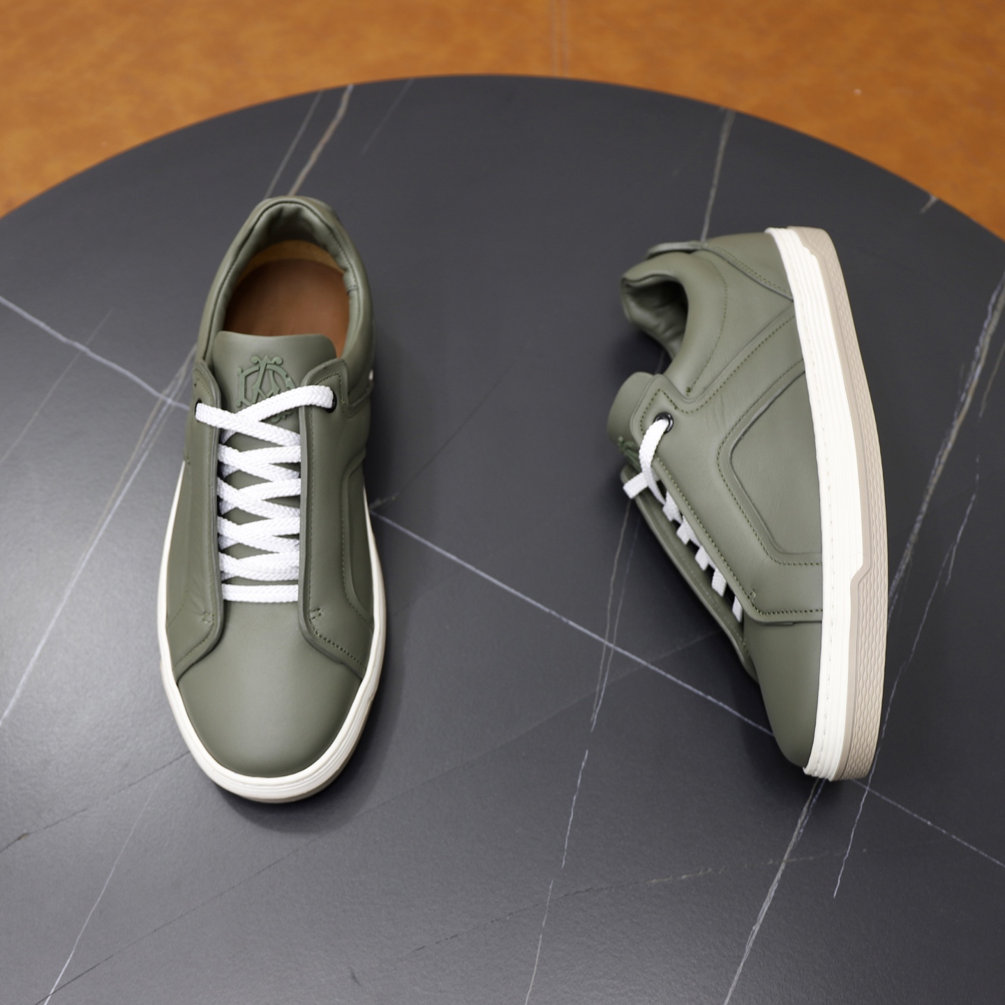 Dunhill Men's Olive Green Leather Lace-Up Sneakers, Lightweight & Comfortable 8 i1741710528674 3453 0 6