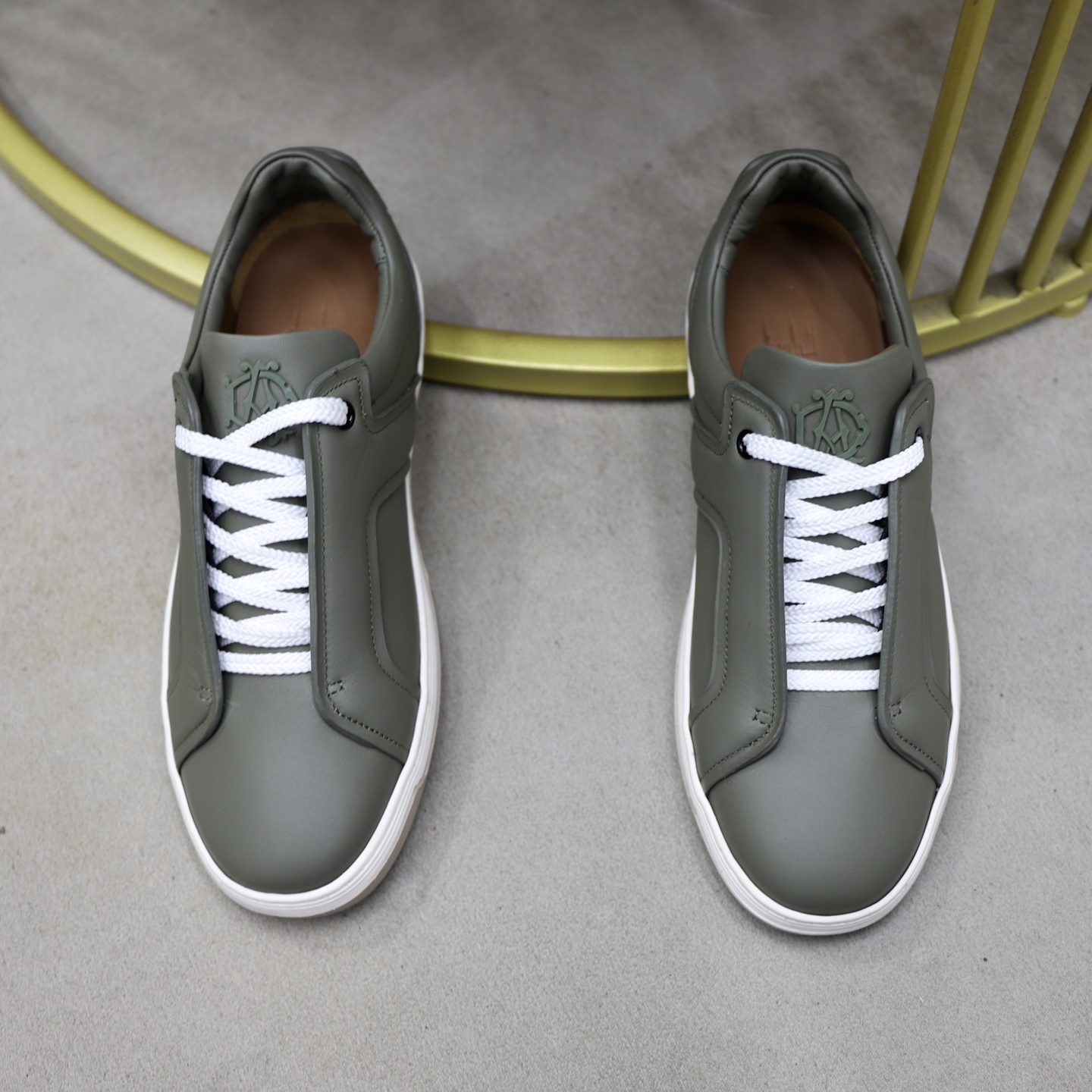 Dunhill Men's Olive Green Leather Lace-Up Sneakers, Lightweight & Comfortable 4 i1741710528687 7043 0 2