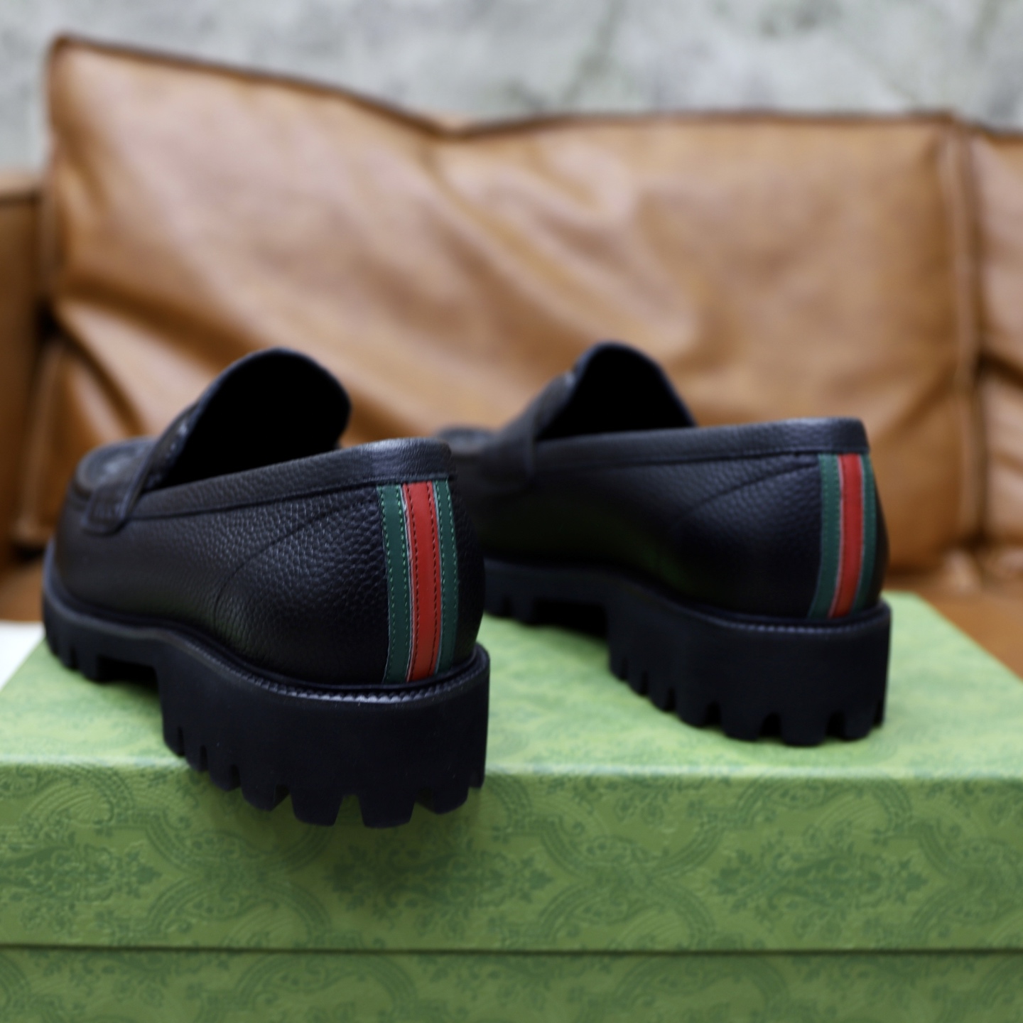 Gucci Men's Black Leather Loafers with Chain G Buckle and GG Embossed Design 8 i1742574768238 4523 0 6