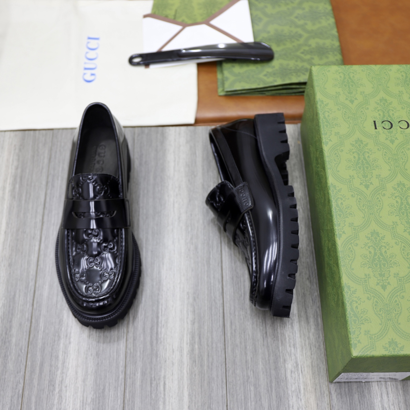 Gucci Men's Black Leather Loafers with Chain G Buckle Detail and Embossed GG Motif 3 i1742574815776 1606 0 1
