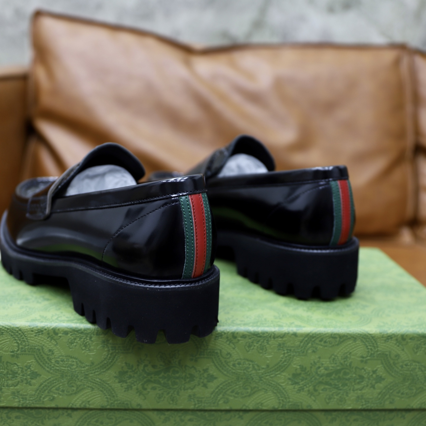 Gucci Men's Black Leather Loafers with Chain G Buckle Detail and Embossed GG Motif 8 i1742574823992 6323 0 6