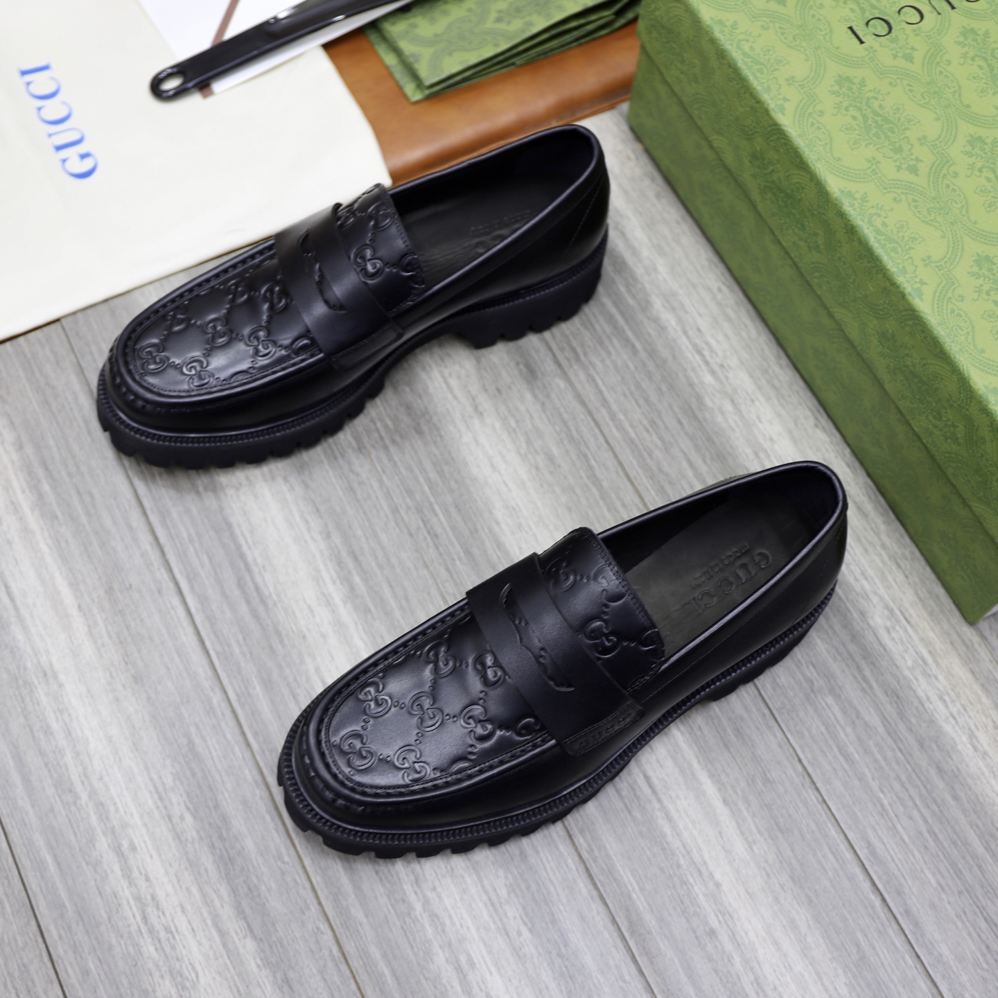 Gucci Men's Black Leather Loafers with Chain G Buckle Detail, Size 39-44 4 i1742574857219 7097 0 2