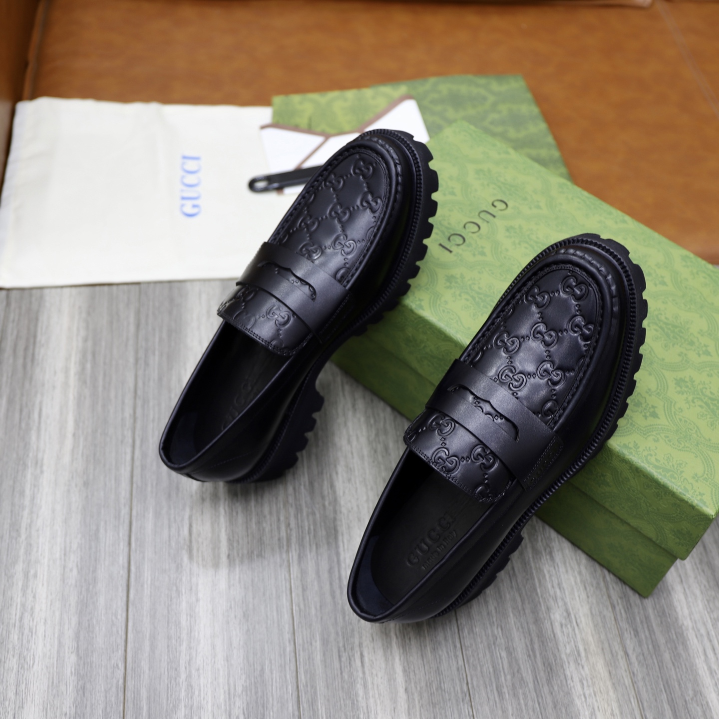 Gucci Men's Black Leather Loafers with Chain G Buckle Detail, Size 39-44 10 i1742574857306 8026 0 8