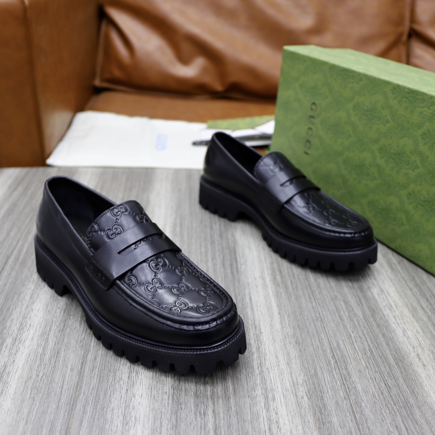 Gucci Men's Black Leather Loafers with Chain G Buckle Detail, Size 39-44 5 i1742574861946 7307 0 3