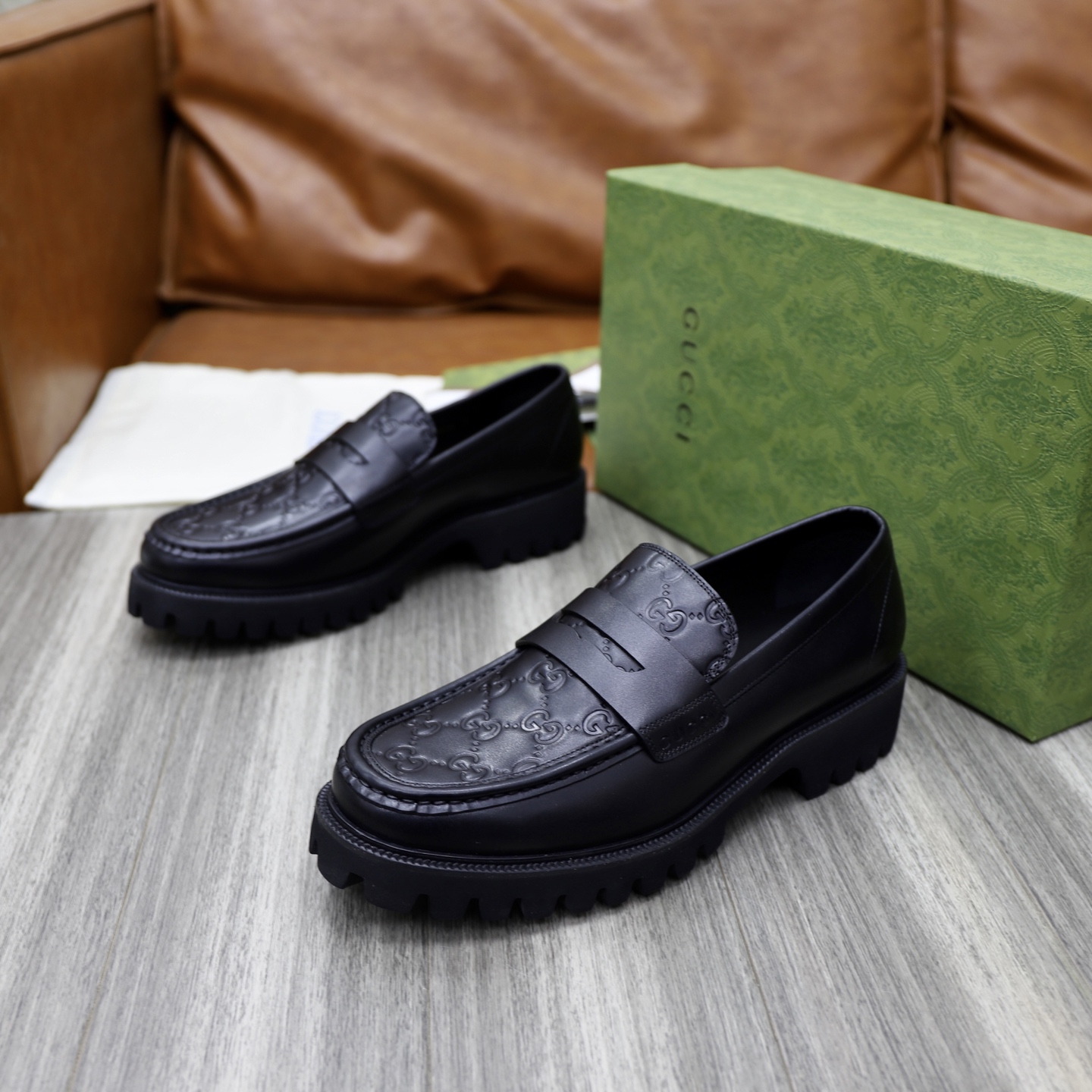 Gucci Men's Black Leather Loafers with Chain G Buckle Detail, Size 39-44 6 i1742574861955 3868 0 4