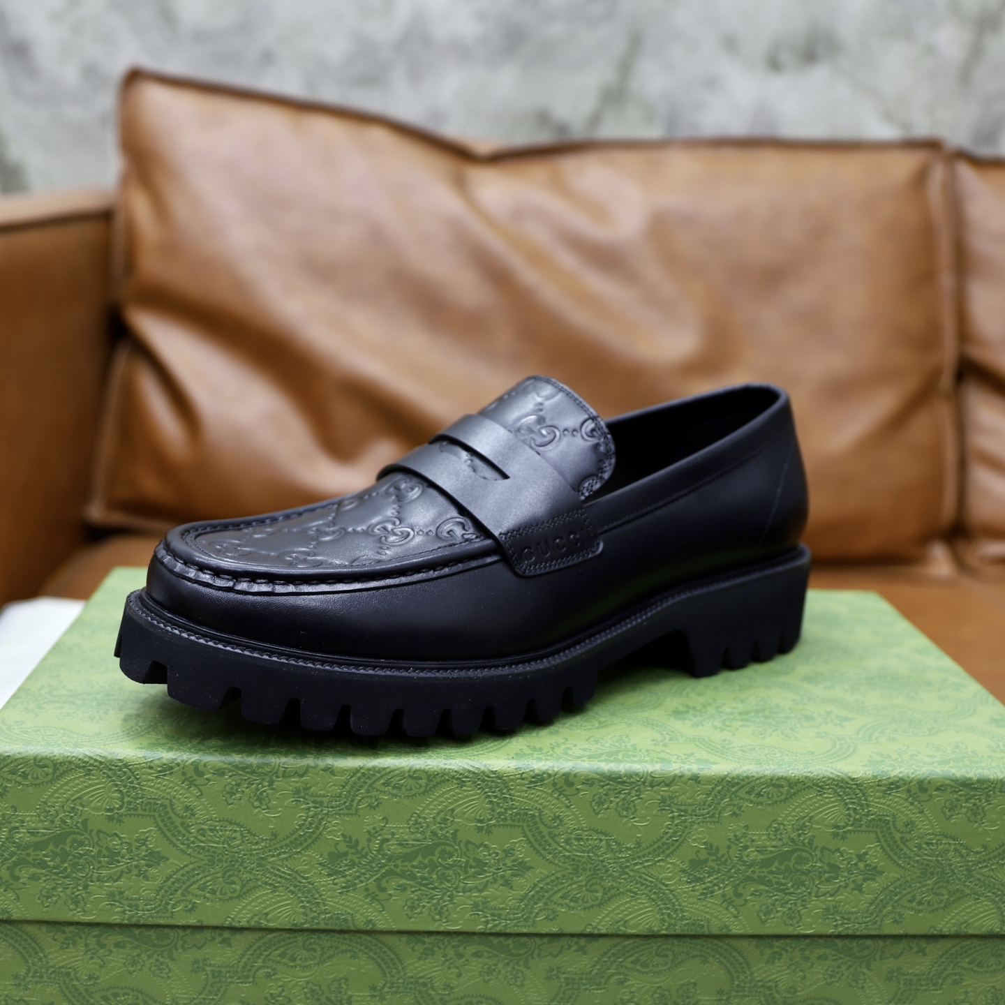 Gucci Men's Black Leather Loafers with Chain G Buckle Detail, Size 39-44 7 i1742574861970 9793 0 5