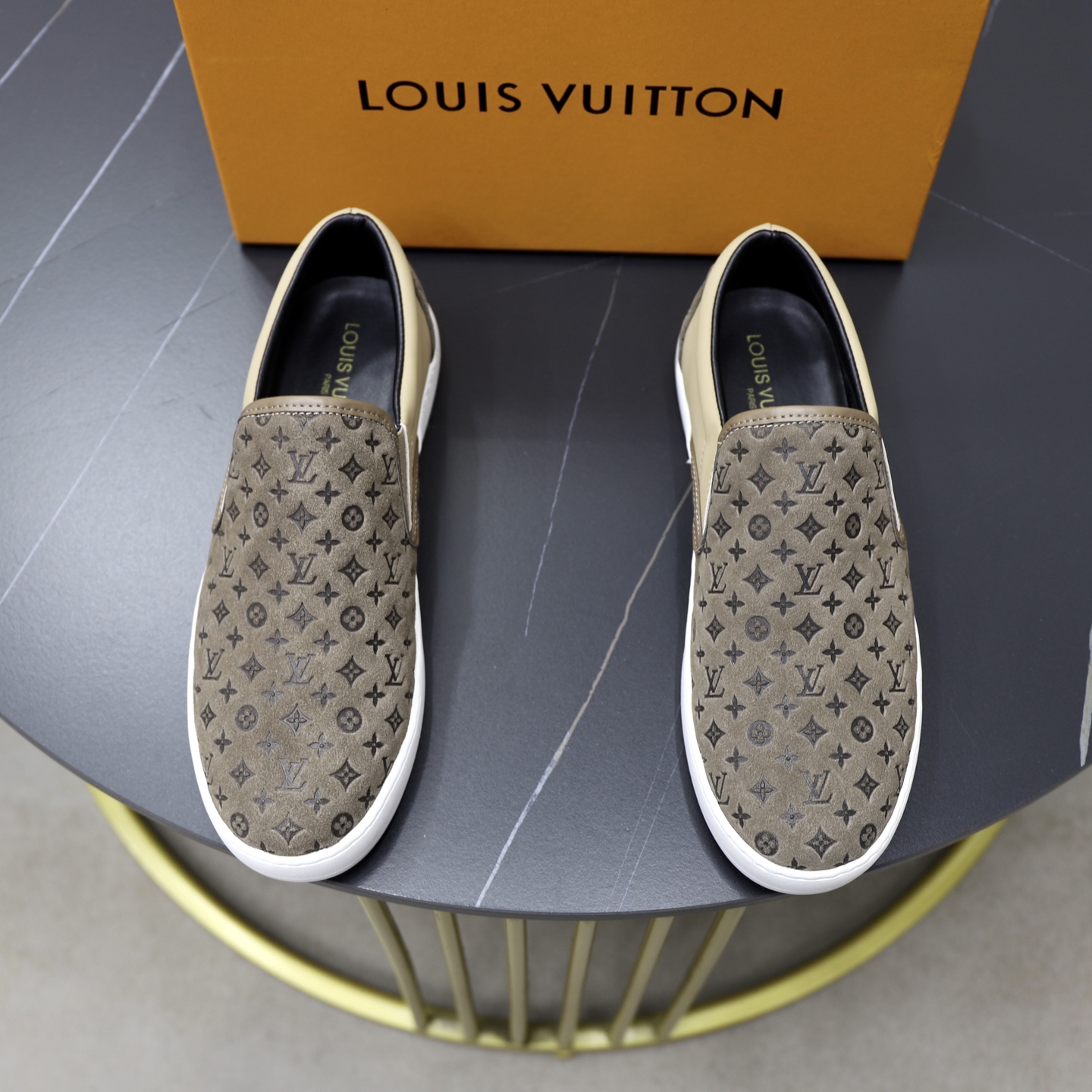 Louis Vuitton Men's Casual Slip-On Sneakers Monogram Embossed Brown
