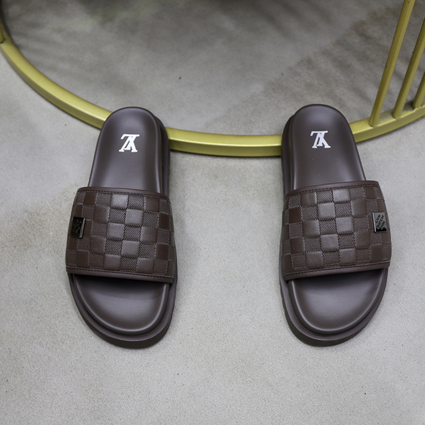 Louis Vuitton Men's Brown Leather Damier Print Slide Sandals, Size 38-44 4 i1742833153300 6329 0 2