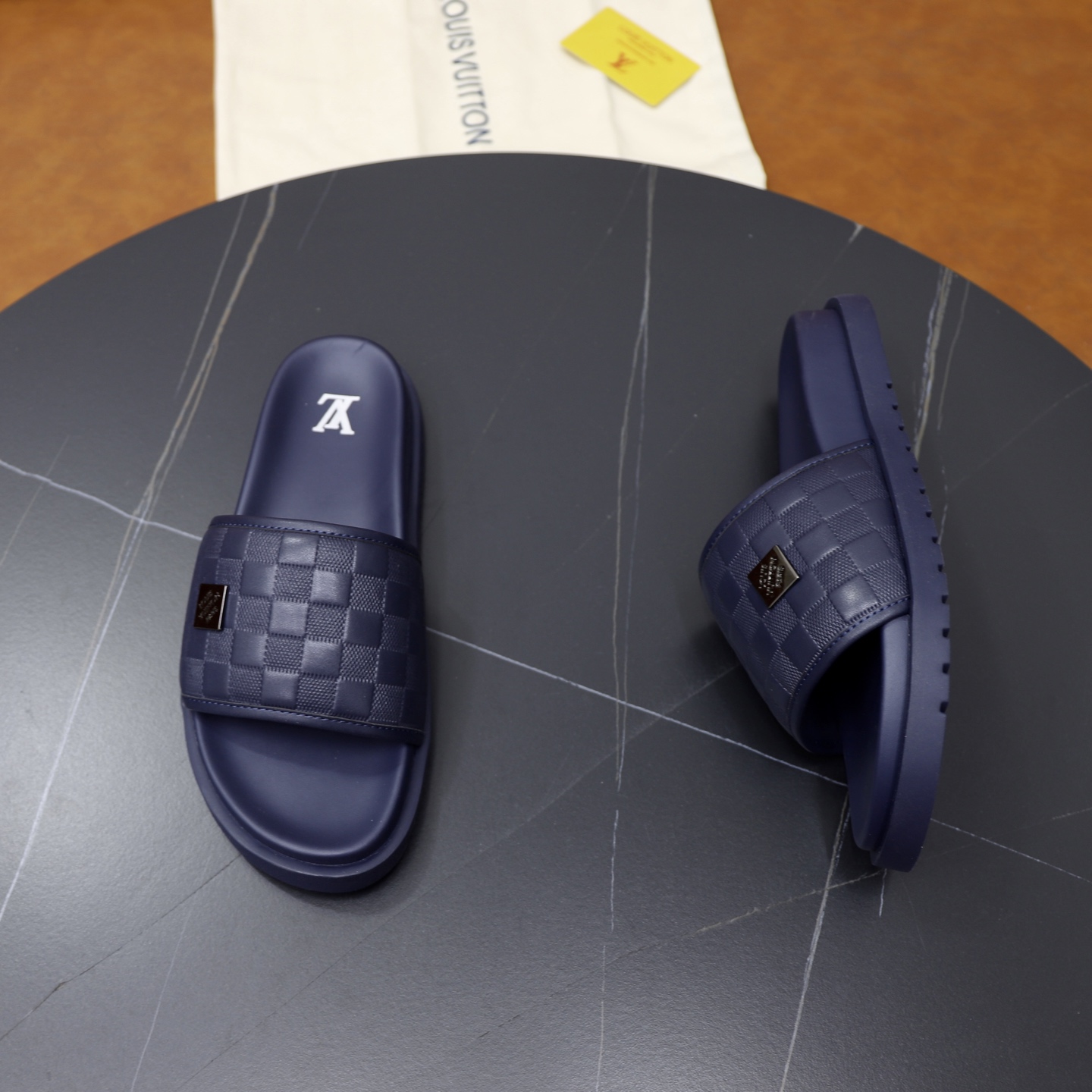 Louis Vuitton Men's Blue Damier Print Rubber Slide Sandals, Sizes 38-44 8 i1742833165427 776 0 6