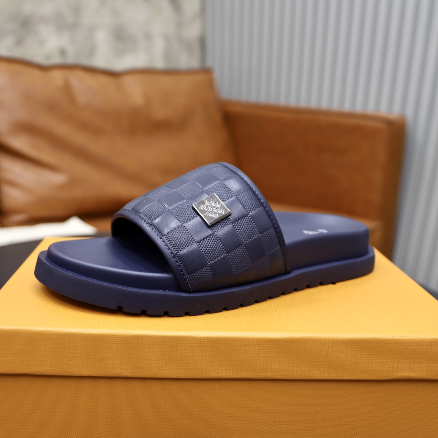 Louis Vuitton Men's Blue Damier Print Rubber Slide Sandals, Sizes 38-44 5 i1742833165499 1634 0 3