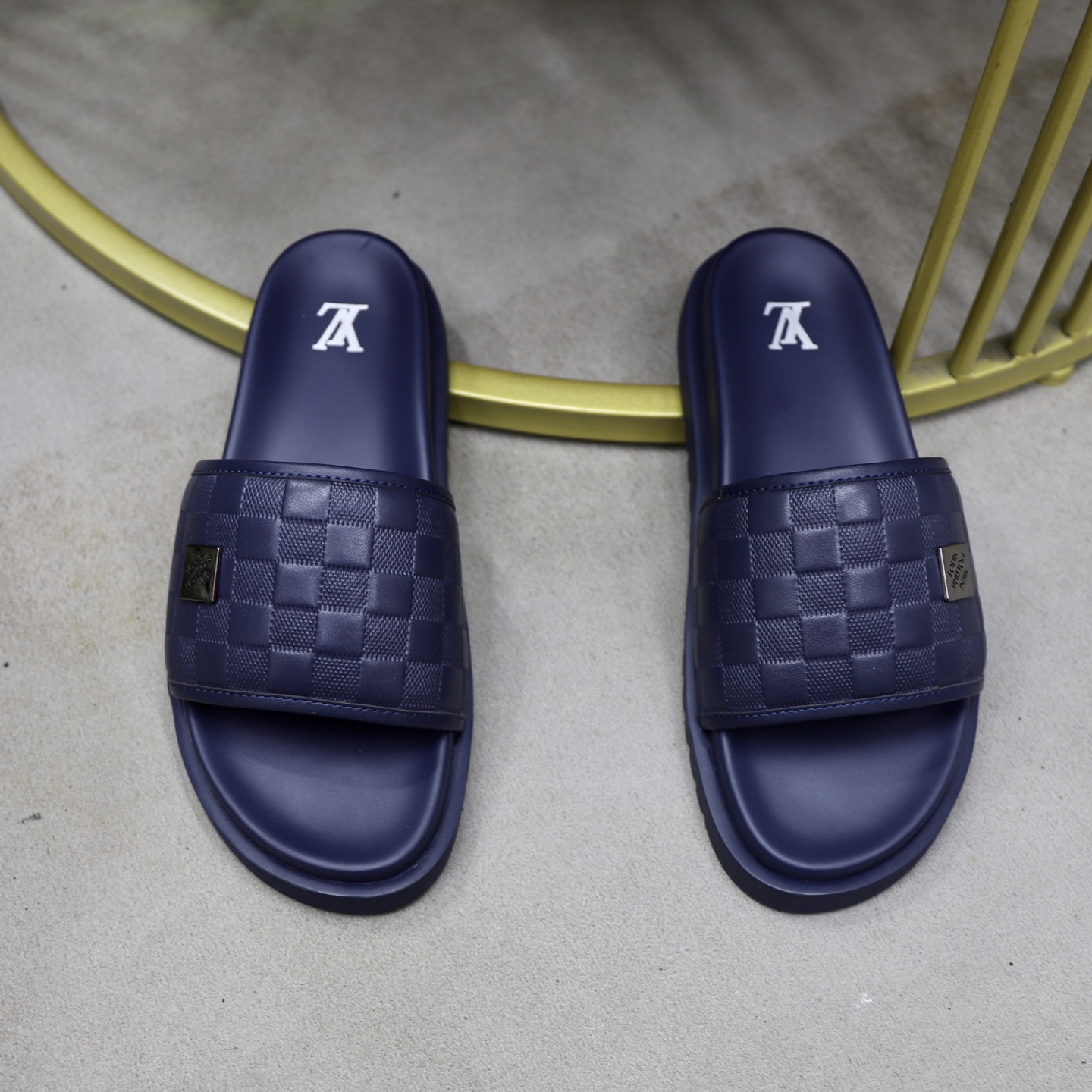 Louis Vuitton Men's Blue Damier Print Rubber Slide Sandals, Sizes 38-44 4 i1742833166339 7145 0 2