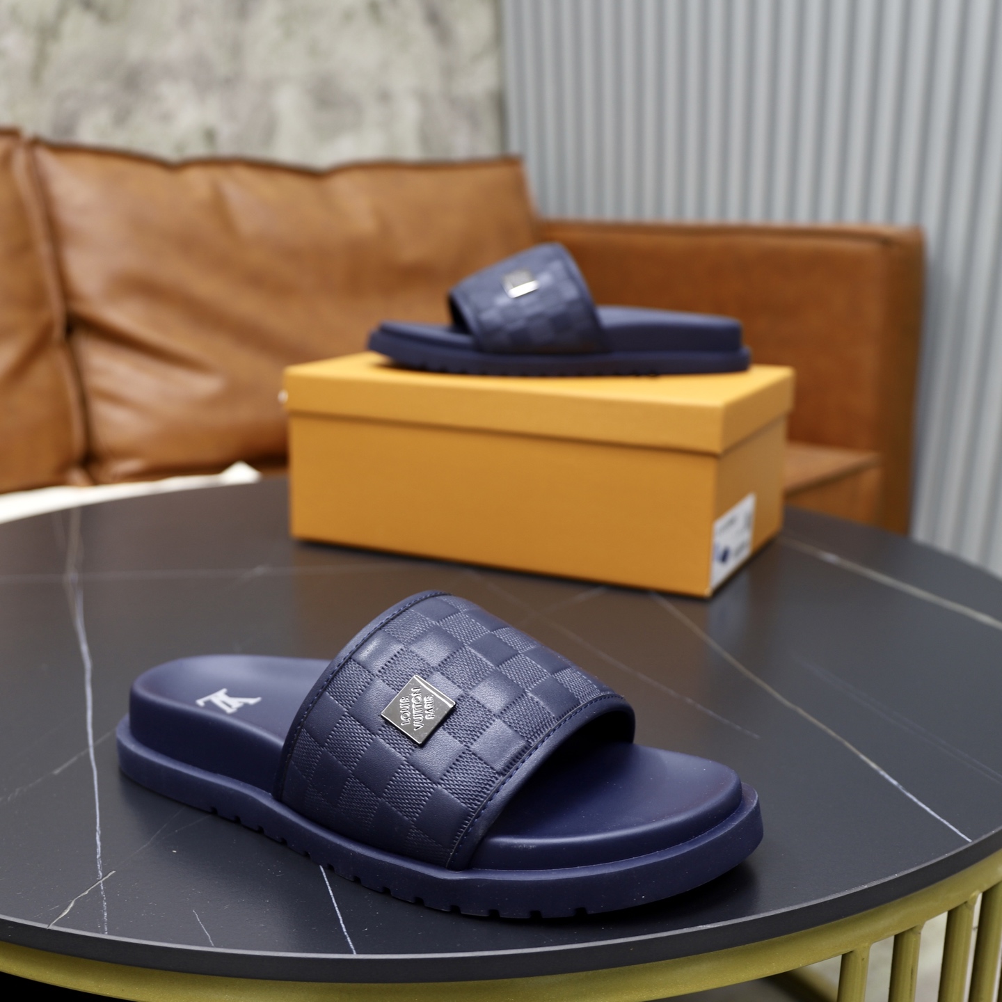 Louis Vuitton Men's Blue Damier Print Rubber Slide Sandals, Sizes 38-44 9 i1742833166359 3048 0 7