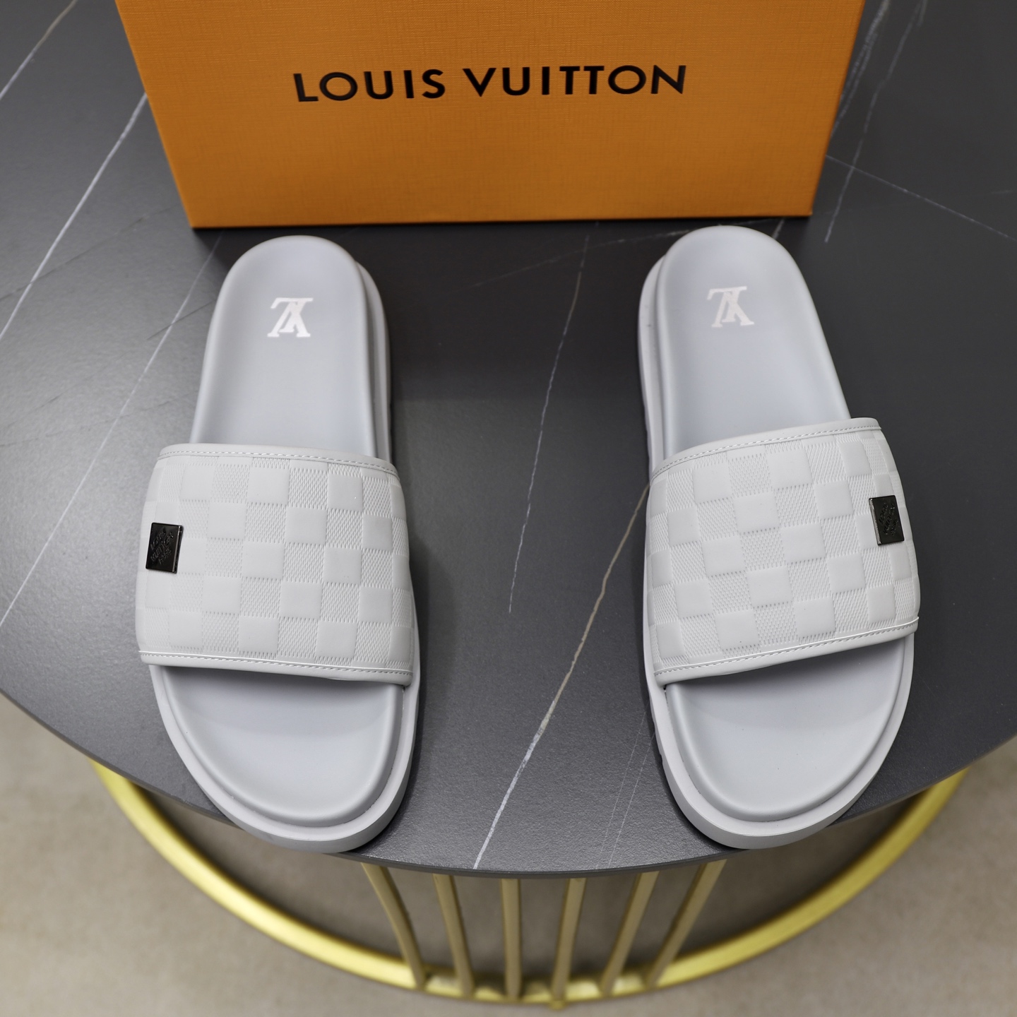 Louis Vuitton Men's Fashionable Gray Slides - Comfortable and Luxurious 1 Louis Vuitton Men's Fashionable Gray Slides - Comfortable and Luxurious