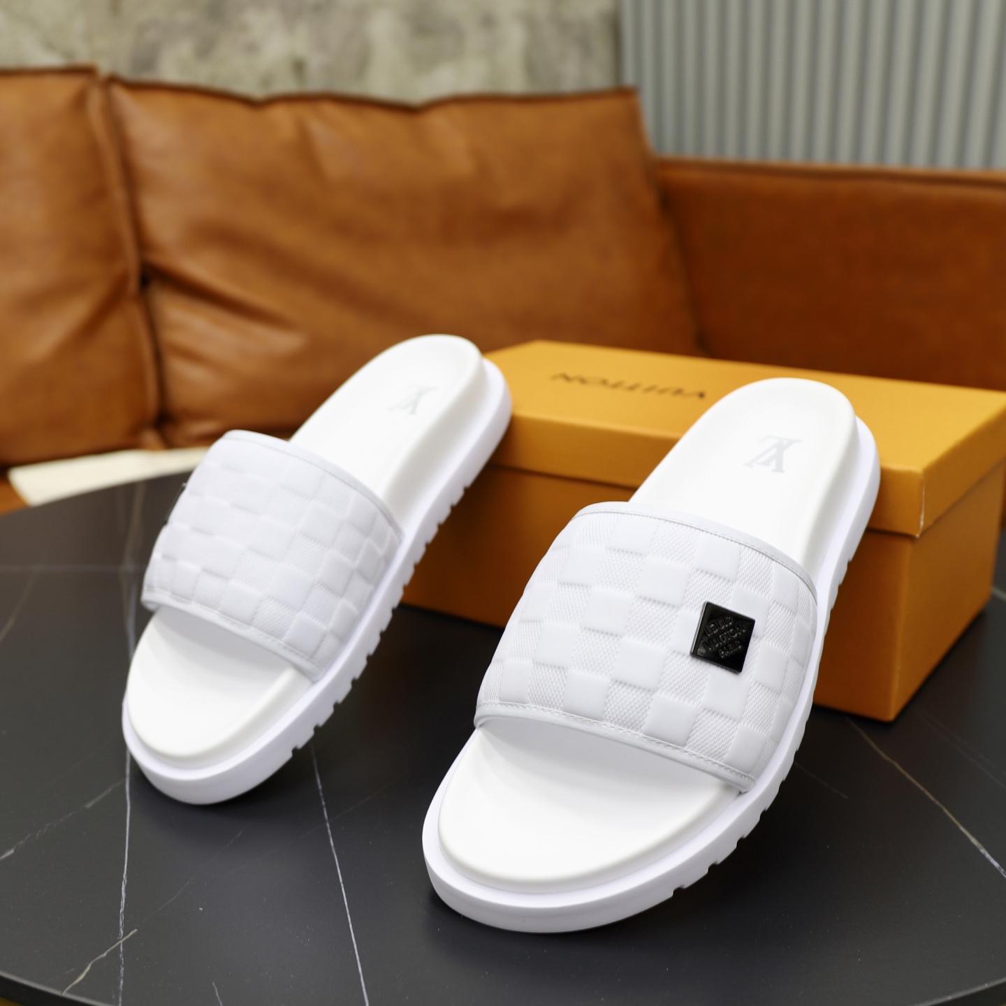 Louis Vuitton Men's White Leather Slides - Size 38-44 - Fashionable & Comfortable 7 i1742833207462 9114 0 5