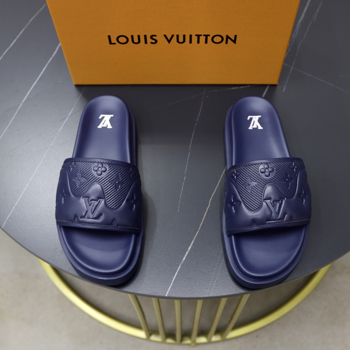 Louis Vuitton Men's Blue Leather Slide Sandal Comfortable & Lightweight 2 i1742833249098 130 0 0