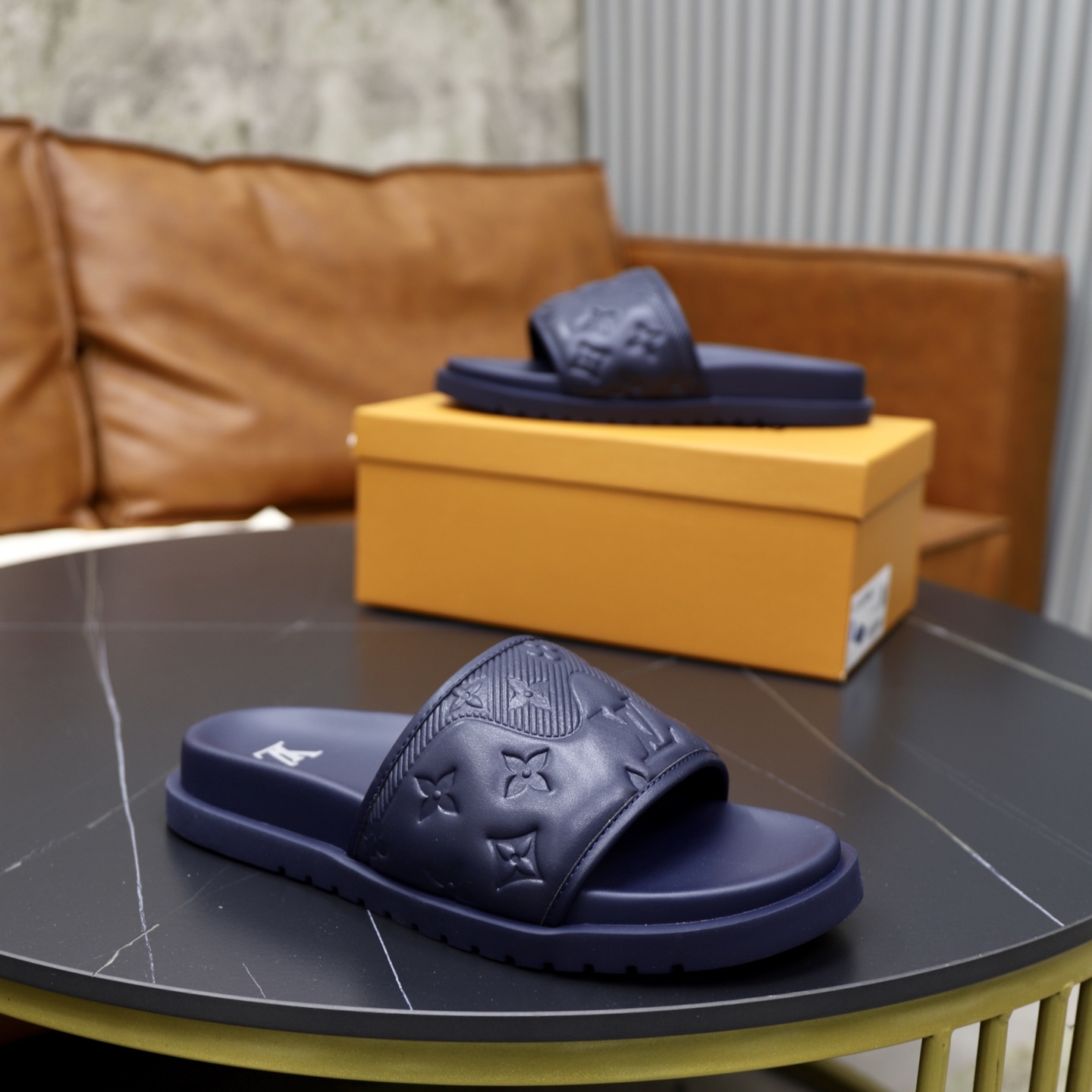 Louis Vuitton Men's Blue Leather Slide Sandal Comfortable & Lightweight 9 i1742833249132 8432 0 7