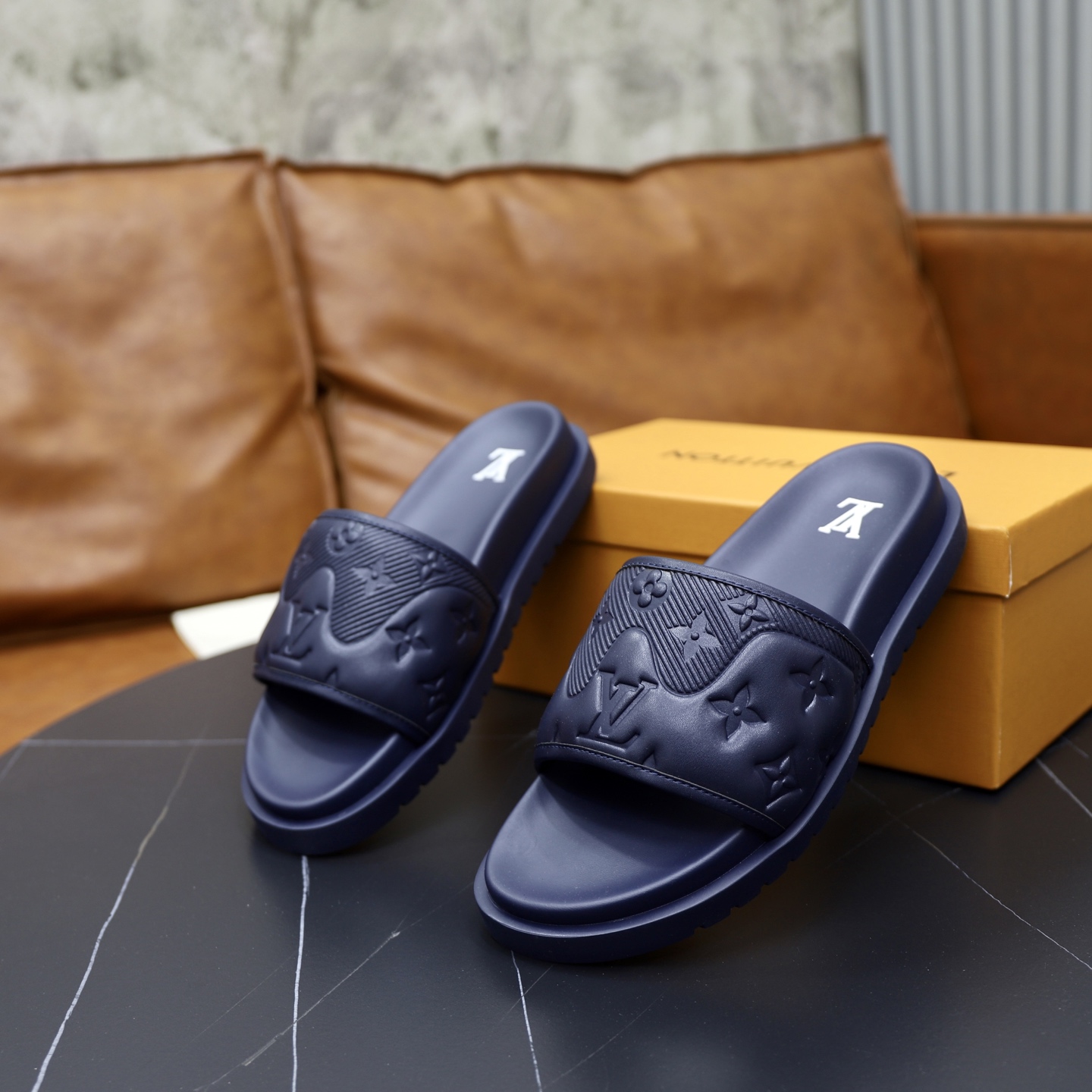 Louis Vuitton Men's Blue Leather Slide Sandal Comfortable & Lightweight 7 i1742833249178 6484 0 5