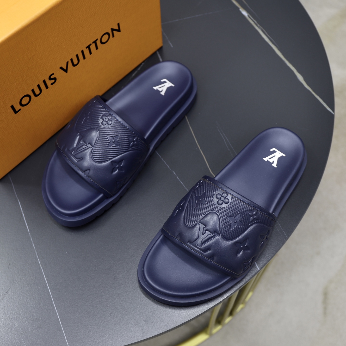 Louis Vuitton Men's Blue Leather Slide Sandal Comfortable & Lightweight 3 i1742833250188 1733 0 1