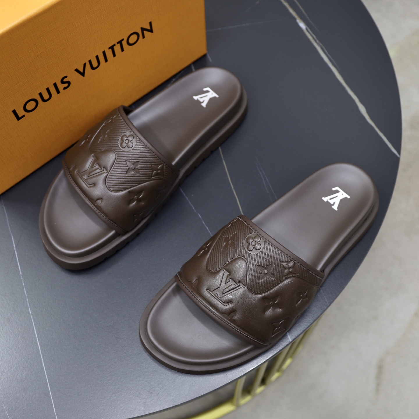 Louis Vuitton Men's Brown Leather Slide Sandals, Size 38-44 3 i1742833262064 5097 0 1