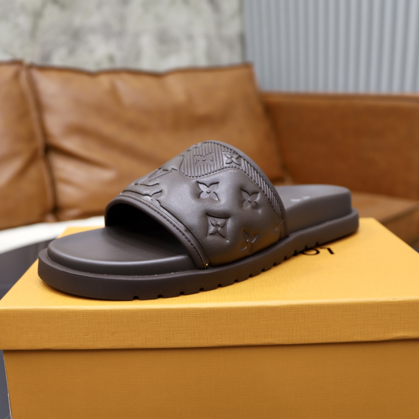 Louis Vuitton Men's Brown Leather Slide Sandals, Size 38-44 5 i1742833262133 8655 0 3