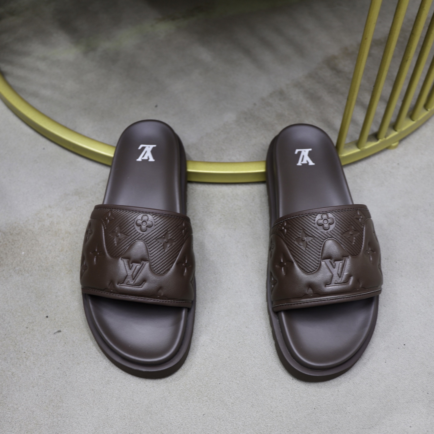 Louis Vuitton Men's Brown Leather Slide Sandals, Size 38-44 4 i1742833262195 7920 0 2
