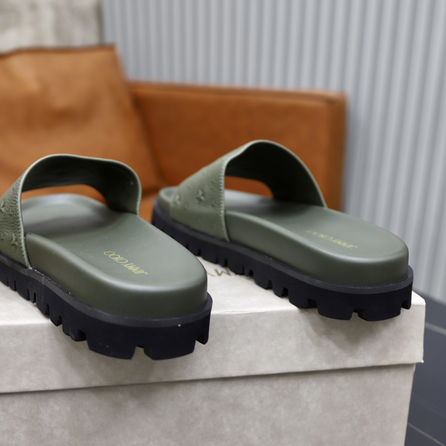 Jimmy Choo Florent Olive Green Star Embossed Leather Slides - Men's Summer Style 6 i1743523952564 2812 0 4