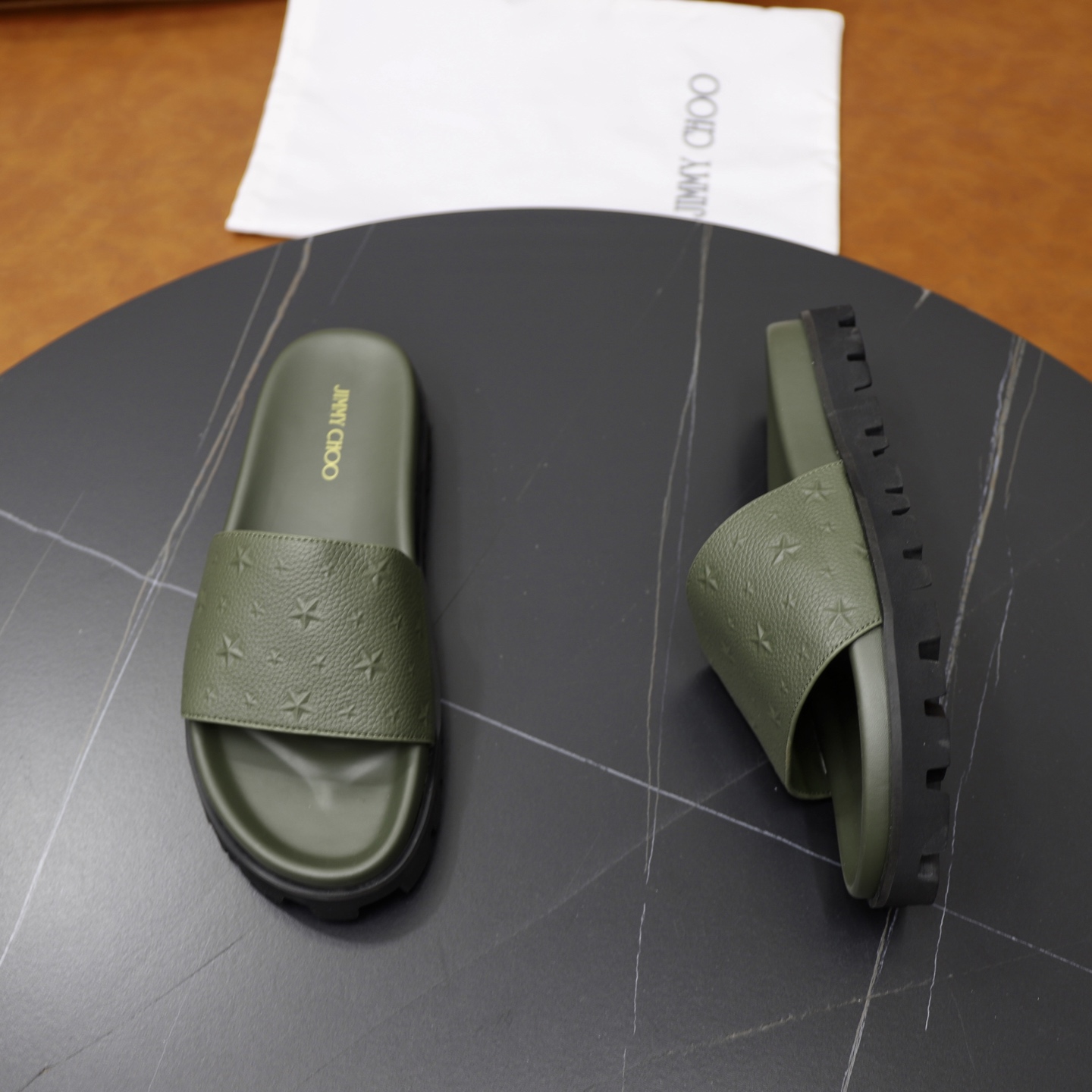 Jimmy Choo Florent Olive Green Star Embossed Leather Slides - Men's Summer Style 8 i1743523953666 8919 0 6