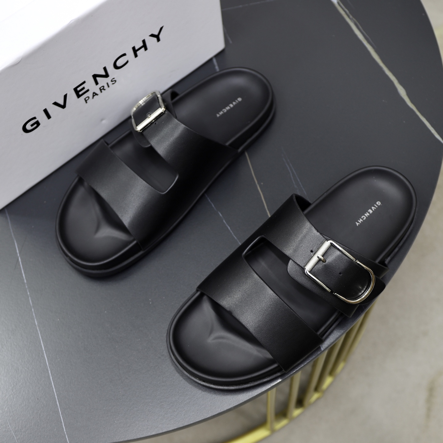 Givenchy Men's Black Leather Buckle Slide Sandals | Comfortable & Stylish 3 i1743523981813 6436 0 1