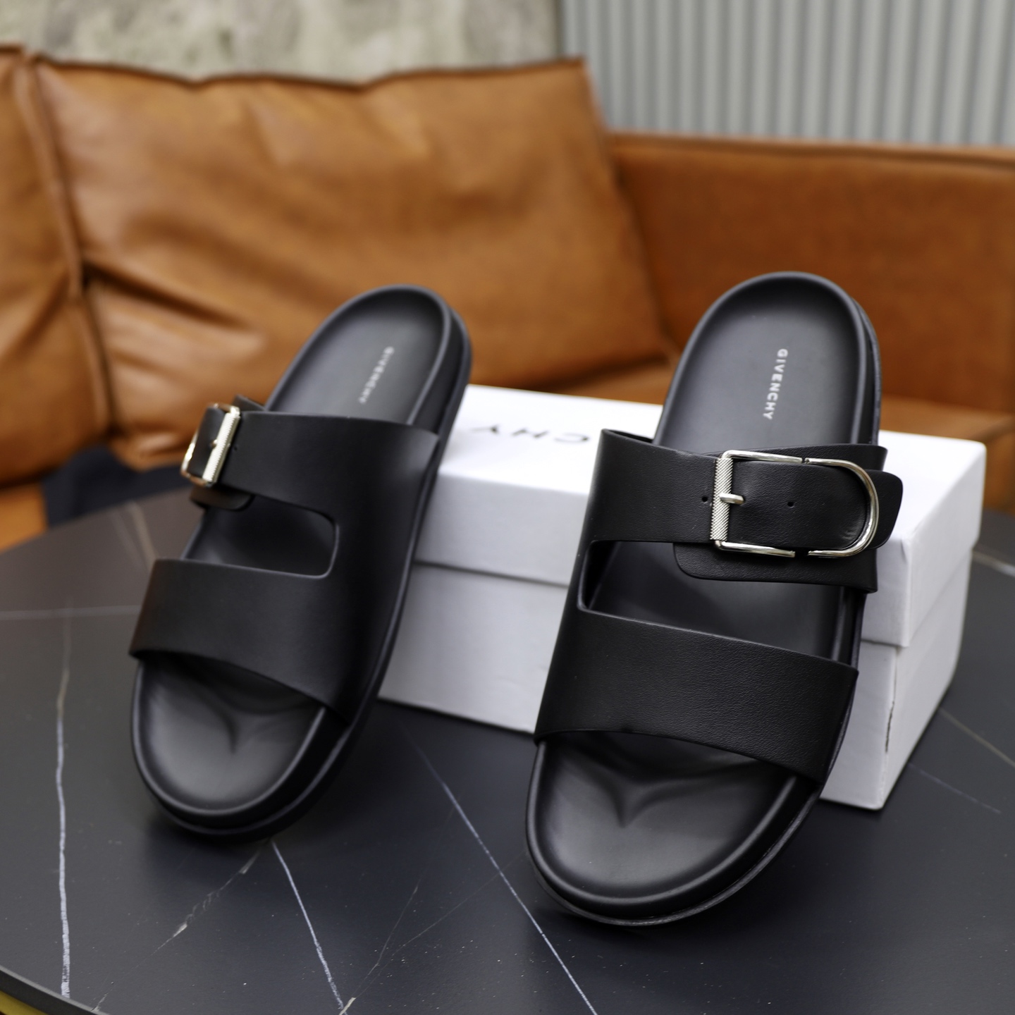 Givenchy Men's Black Leather Buckle Slide Sandals | Comfortable & Stylish 7 i1743523981872 3302 0 5