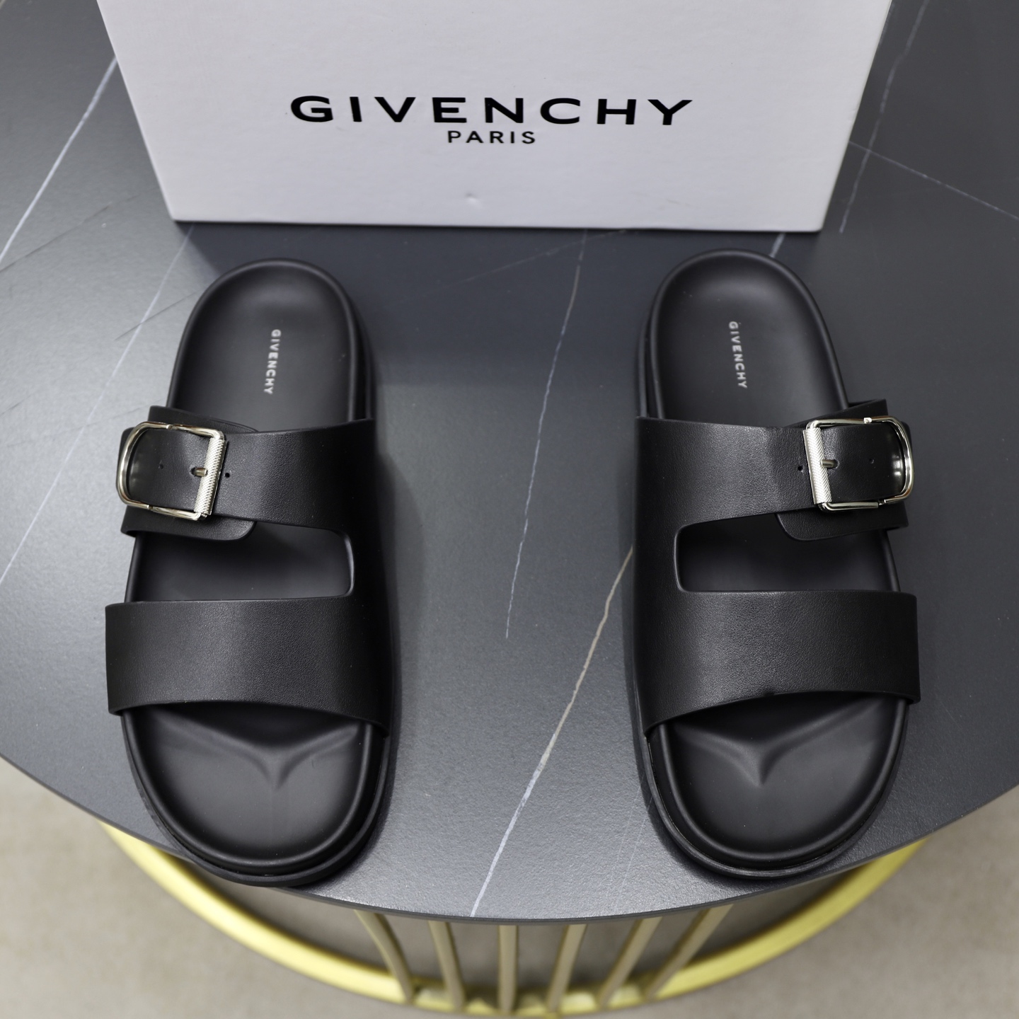 Givenchy Men's Black Leather Buckle Slide Sandals | Comfortable & Stylish 2 i1743523982878 7358 0 0