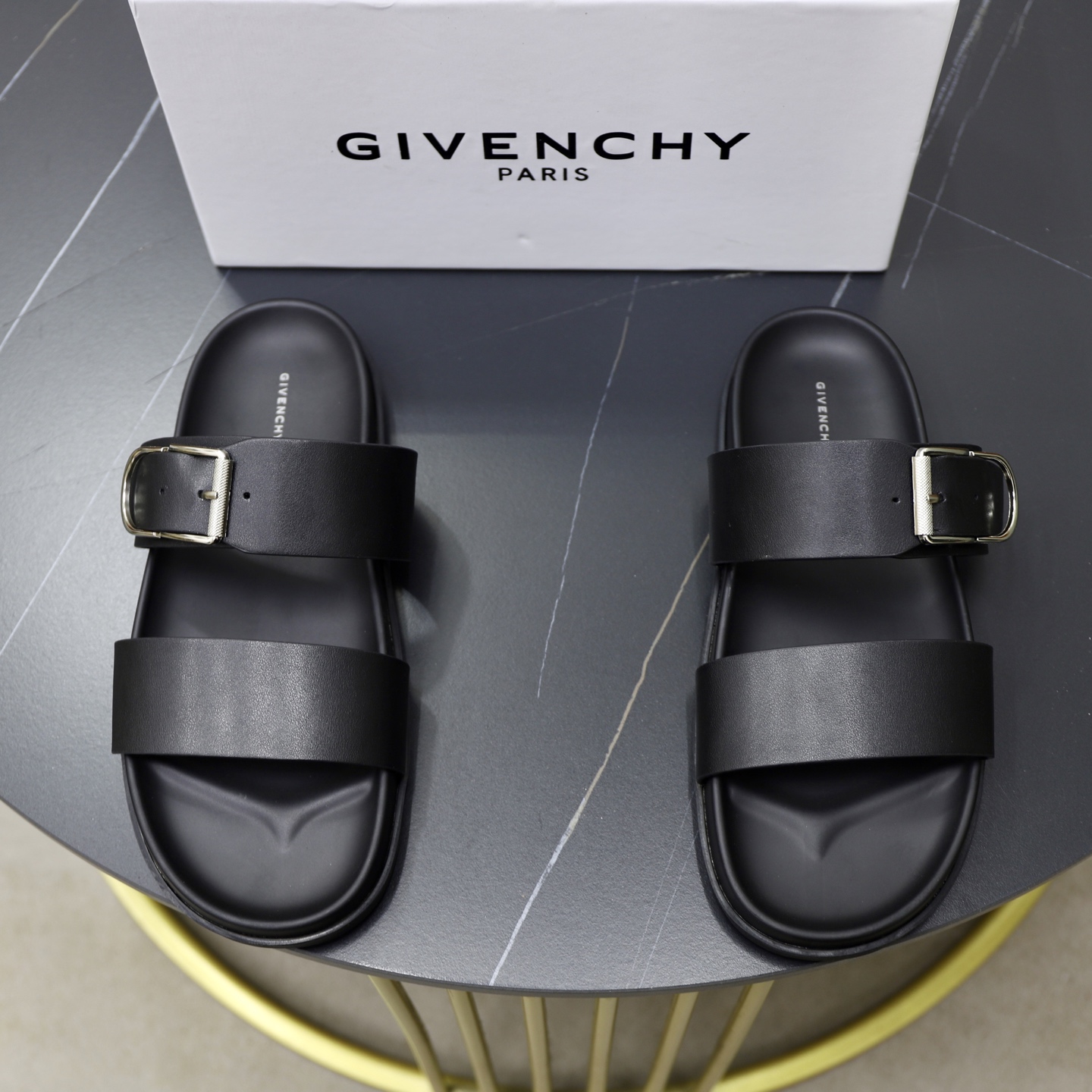 Givenchy Men's Black Leather Buckle Slide Sandals - Comfortable & Stylish 1 Givenchy Men's Black Leather Buckle Slide Sandals - Comfortable & Stylish